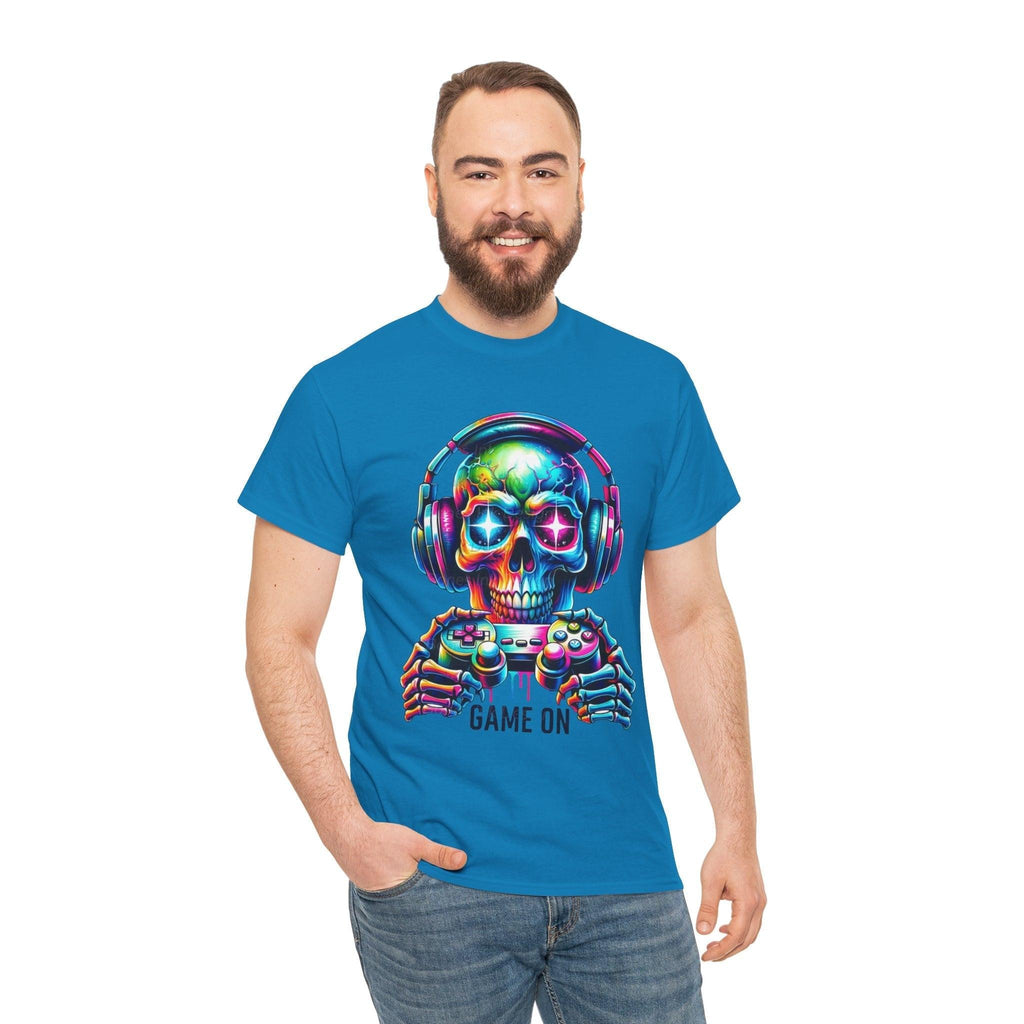 Game On Skull Tee for Gamers, Unisex Heavy Cotton T-Shirt, Gaming Apparel, Gift for Gamers, Halloween Shirt, Casual Wear