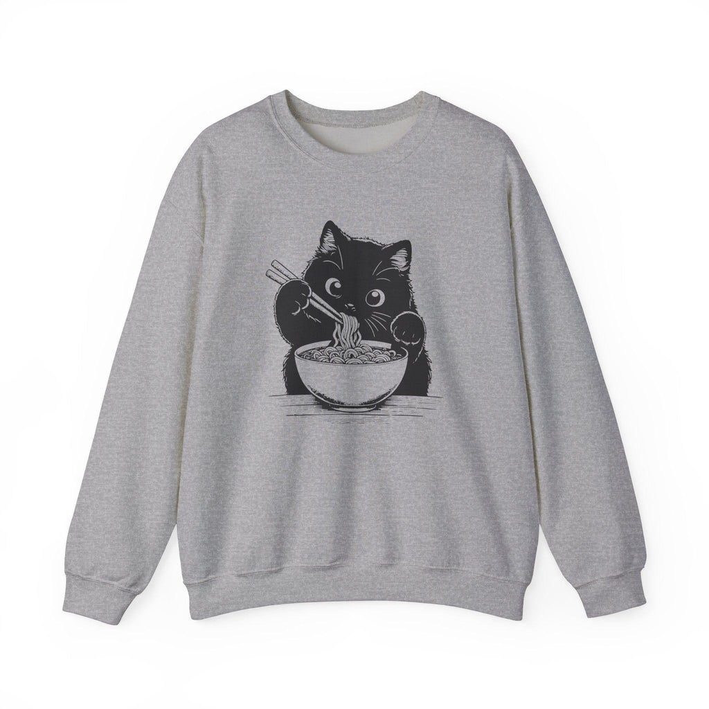 Cute Cat Eating Ramen Sweatshirt, Funny Cat Lover Gift, Cozy Jumper, Kawaii Pullover, Cat Lady Sweatshirt, Japanese Noodle Lover