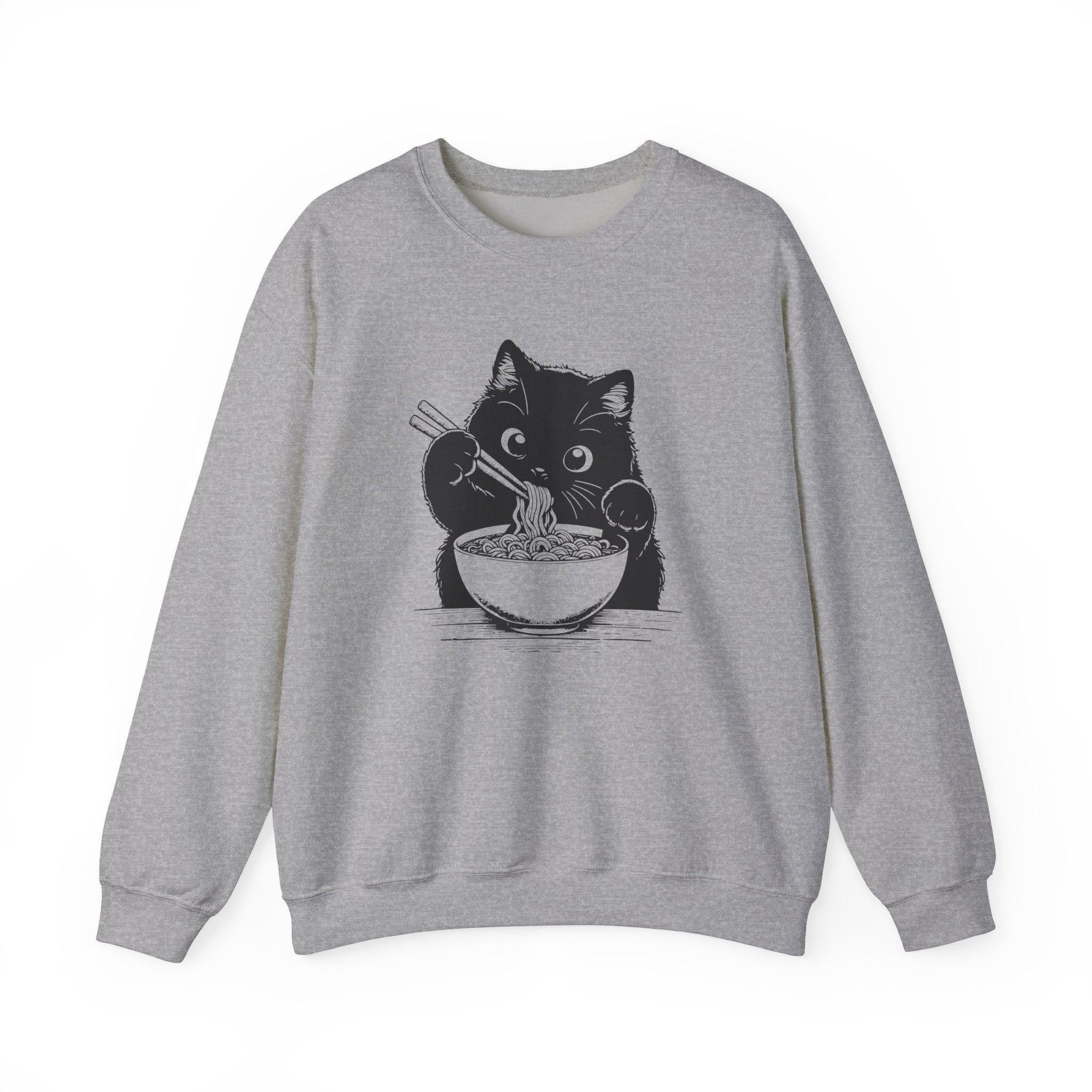 Cute Cat Eating Ramen Sweatshirt, Funny Cat Lover Gift, Cozy Jumper, Kawaii Pullover, Cat Lady Sweatshirt, Japanese Noodle Lover