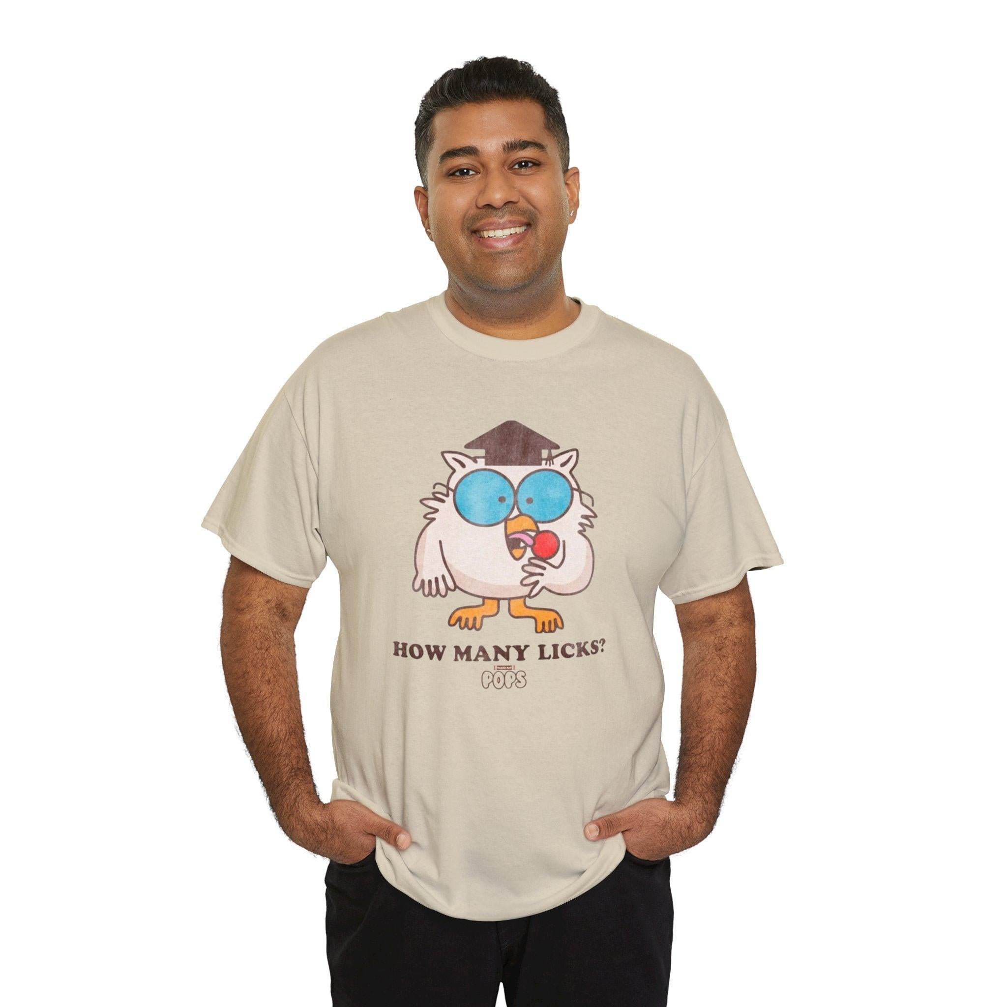 Funny How Many Licks Tootsie Owl Unisex Heavy Cotton Tee - Hoot, Quirky Bird Shirt, Humorous Animal Lover Gift, Casual Short Sleeve Top,