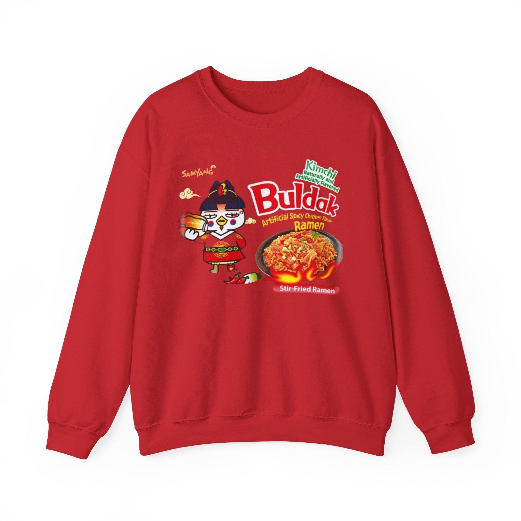 Buldak Spicy Kimchee Ramen Sweatshirt, Korean Ramen Crewneck, Spicy Food Pullover, Ramen Lover Gift, K-Food Jumper, Foodie Top
