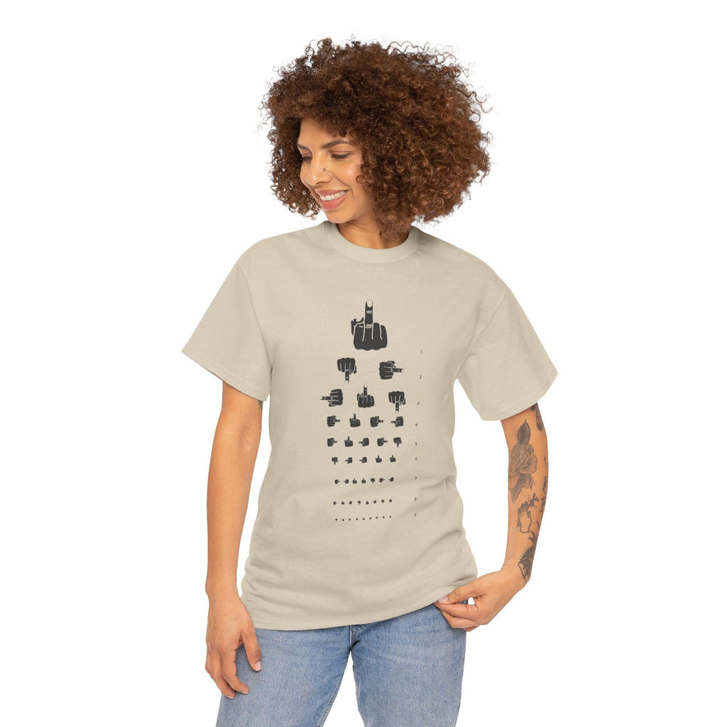 Funny Hand Gesture Eye Chart T-Shirt, Unisex Graphic Tee, Humorous Sight Test Shirt, Sarcastic Vision Exam Top, Hilarious Optometrist Gift