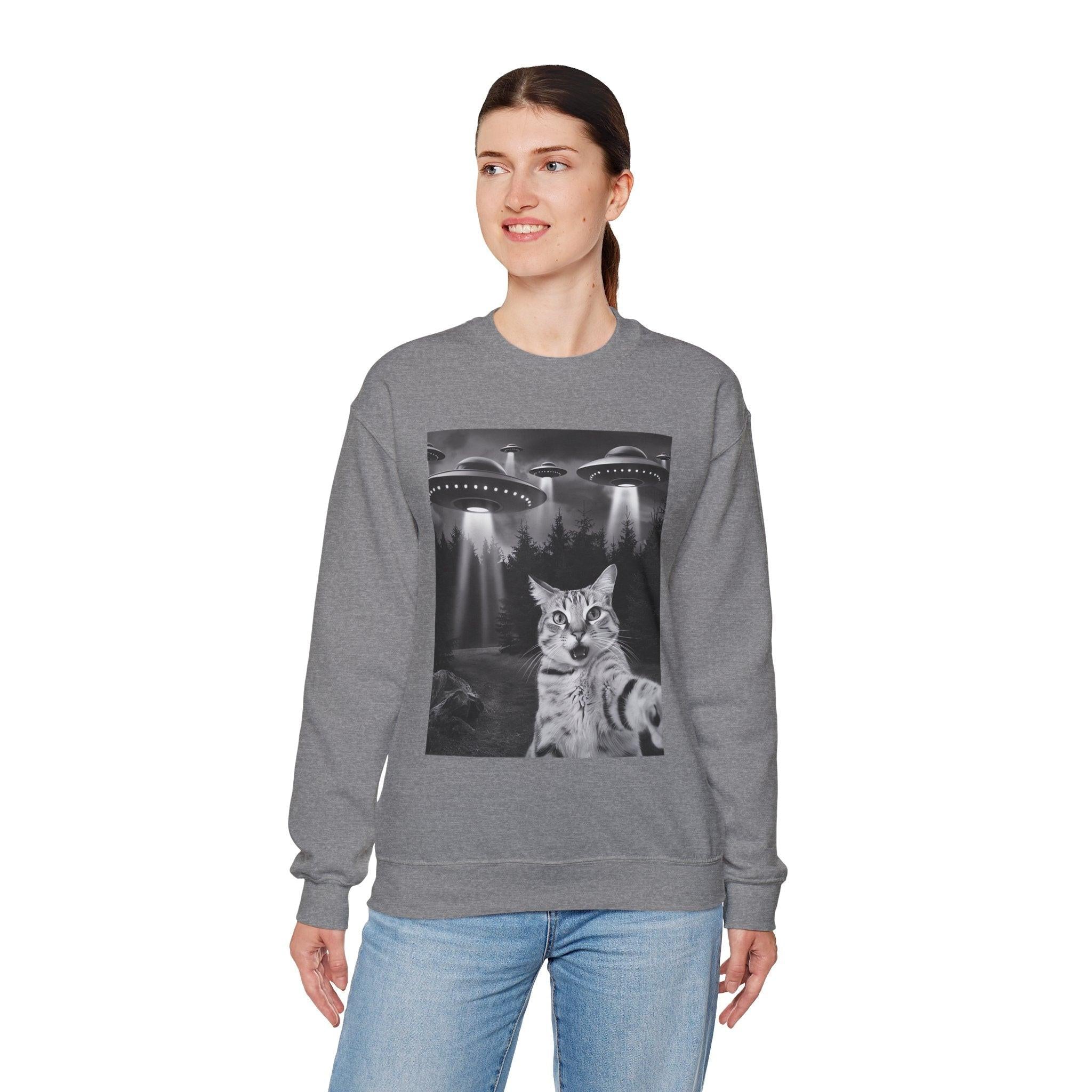 Selfie Cat with UFO Sweatshirt