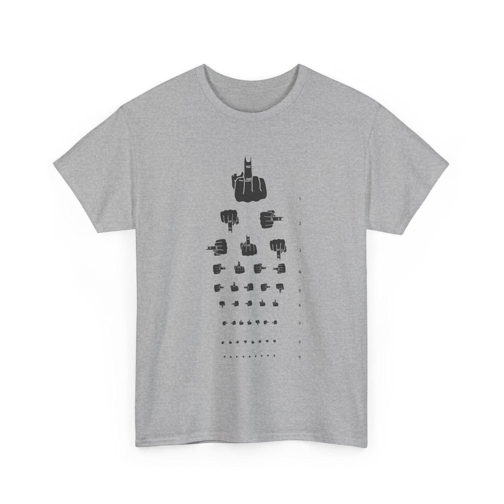 Funny Hand Gesture Eye Chart T-Shirt, Unisex Graphic Tee, Humorous Sight Test Shirt, Sarcastic Vision Exam Top, Hilarious Optometrist Gift