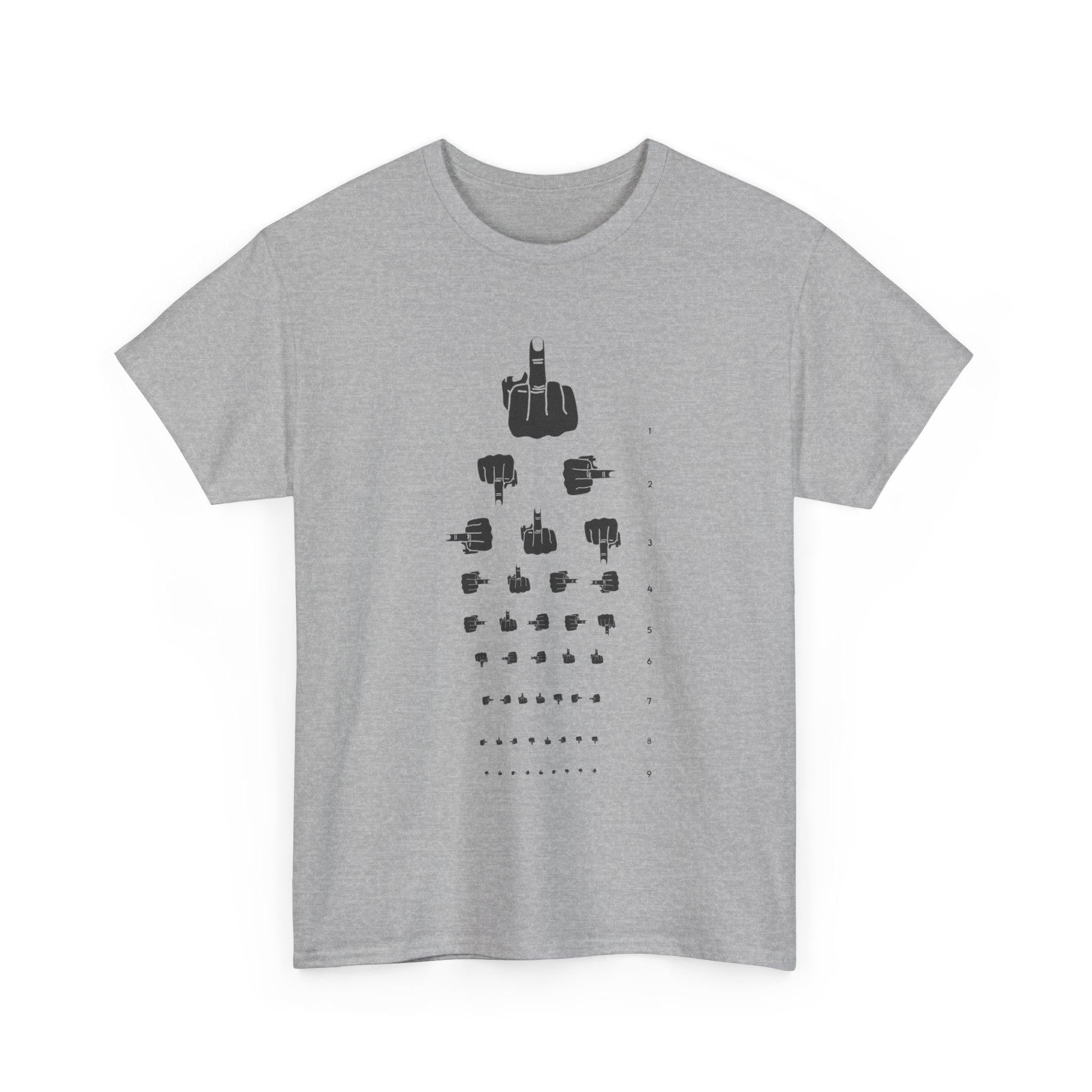 Funny Hand Gesture Eye Chart T-Shirt, Unisex Graphic Tee, Humorous Sight Test Shirt, Sarcastic Vision Exam Top, Hilarious Optometrist Gift