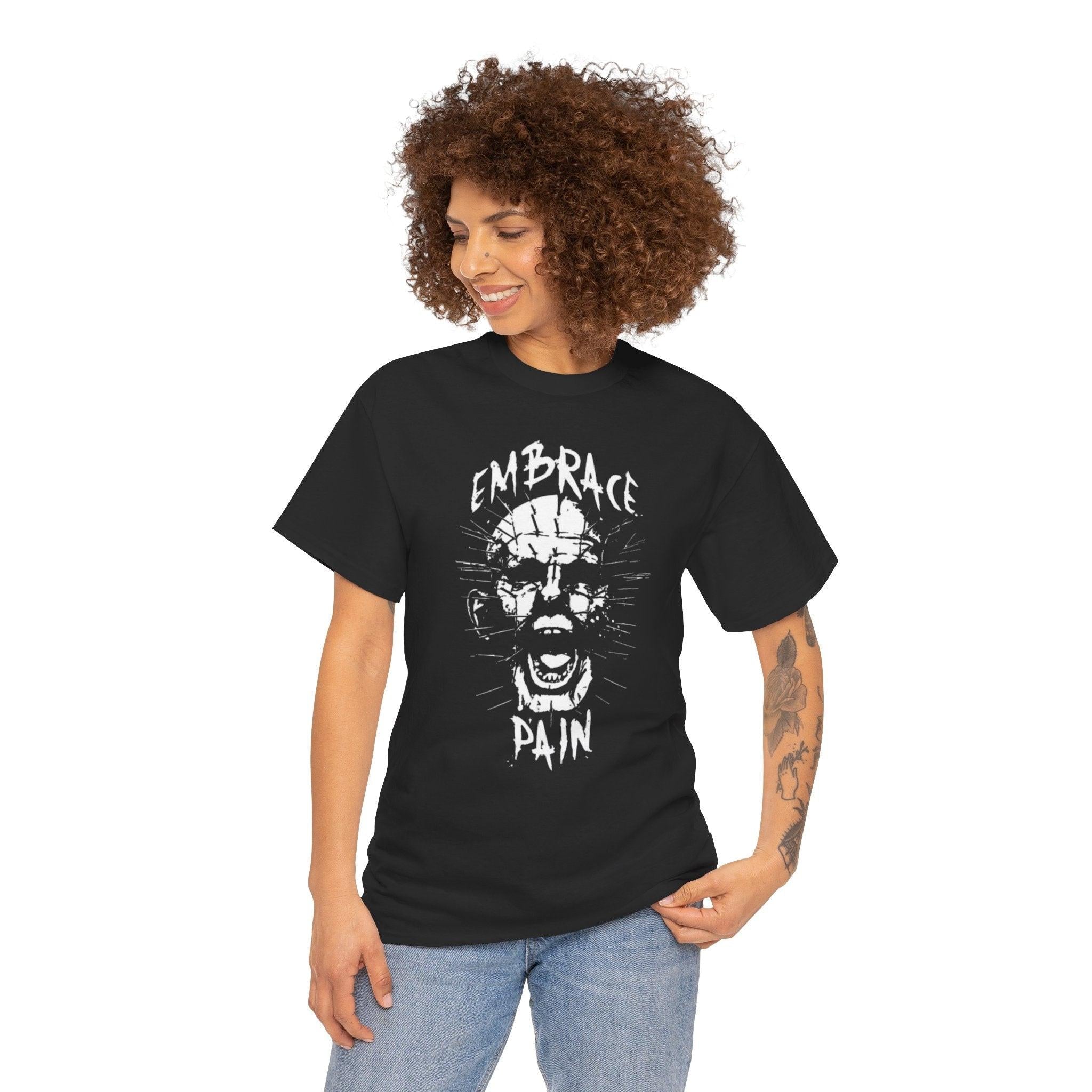 Unisex Tee Shirt Embrace Pain Pinhead, Heavy Cotton Tshirt Horror Fan Gift, Gothic Graphic Tee, Halloween Shirt, Alternative Clothing