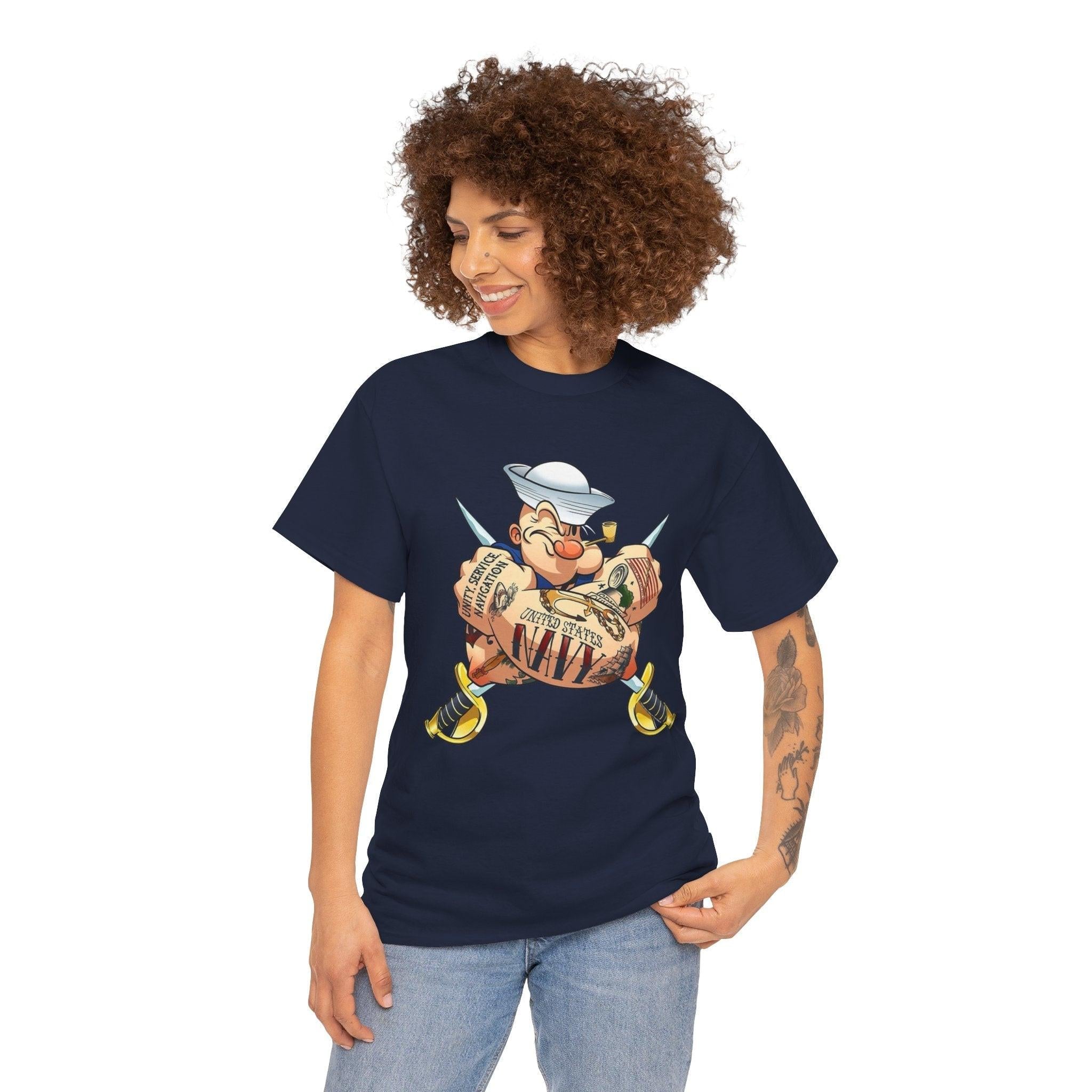 Popeye Navy Tatoo T-Shirt, Sailor Anchor Tee, Nautical Theme Shirt, Vintage Cartoon Graphic Top, Popeye Fan Apparel