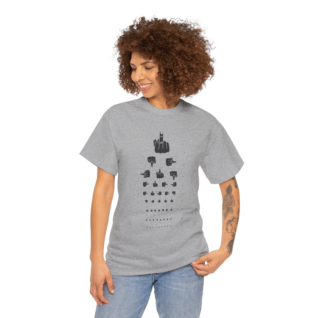 Funny Hand Gesture Eye Chart T-Shirt, Unisex Graphic Tee, Humorous Sight Test Shirt, Sarcastic Vision Exam Top, Hilarious Optometrist Gift