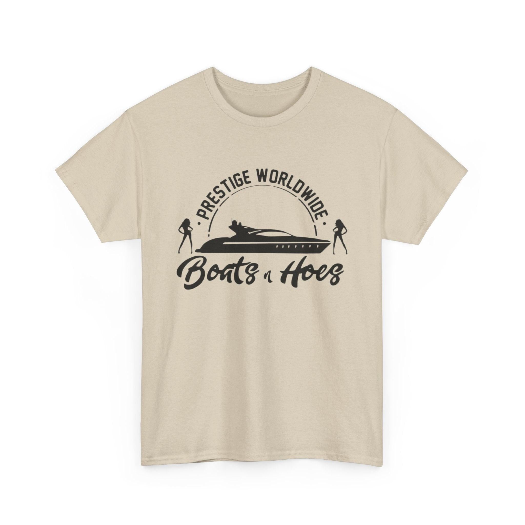 Prestige Worldwide 'Boats & Hoes' Unisex Heavy Cotton Tee, Funny Graphic Shirt, Beachwear, Gift for Him, Summer Casual Wear