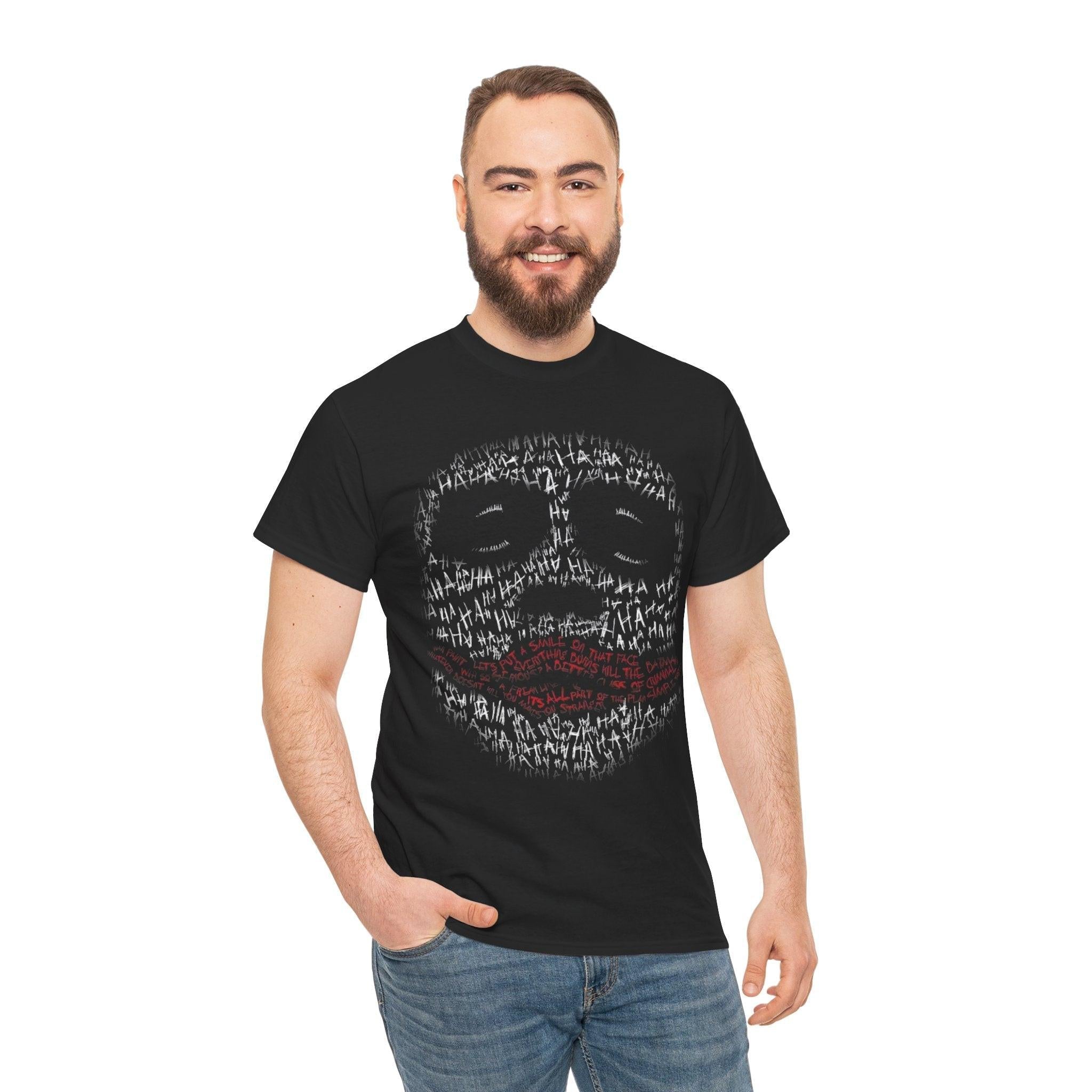 Eerie Joker Tee - Unisex Heavy Cotton T-Shirt for Horror Fans, Halloween Costume, Casual Wear, Gift for Movie Lovers, Unique Design