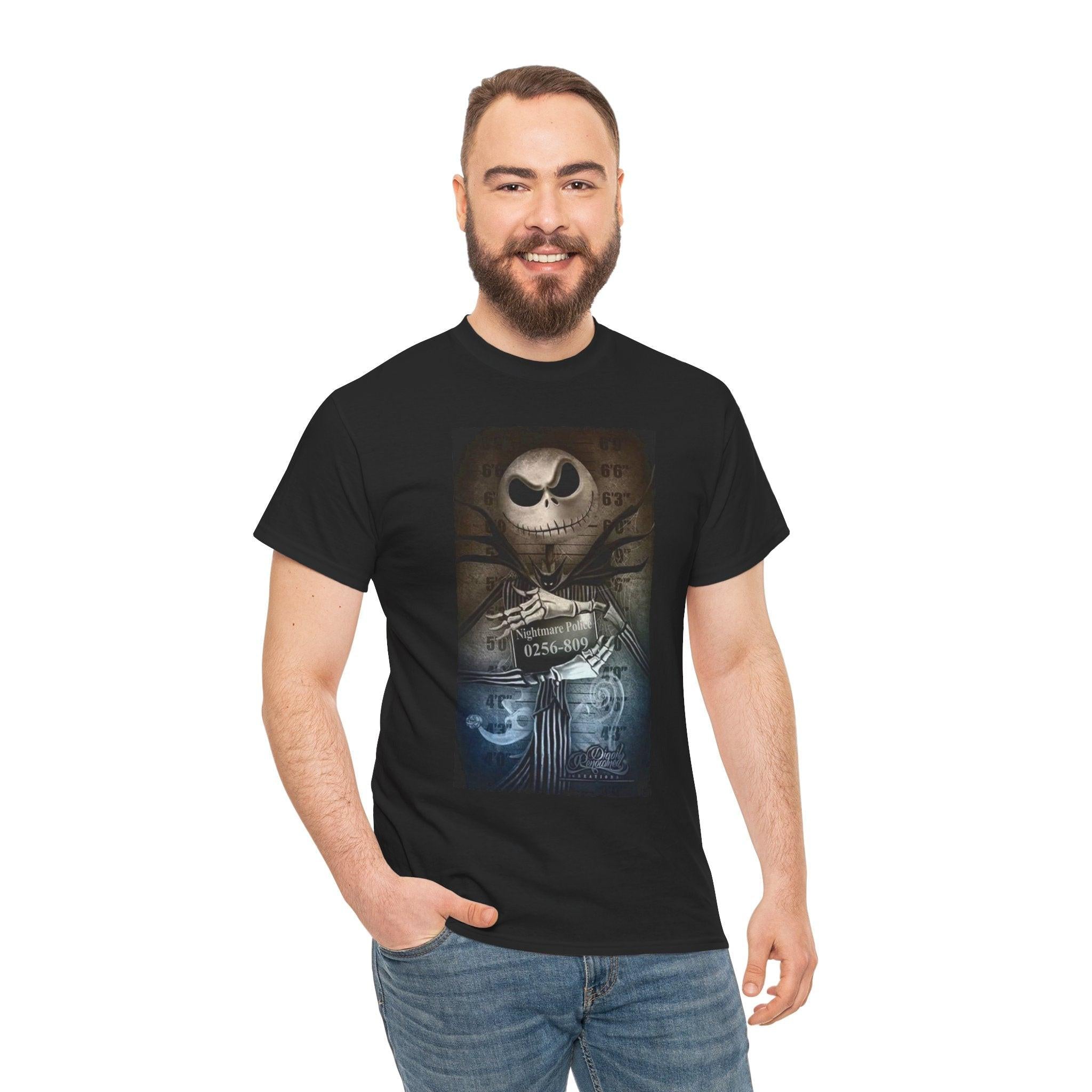 Jack Skellington Nightmare Police Unisex Tee - Halloween T-Shirt, Spooky Shirt, Skeleton Costume Top, Horror Movie Fan Apparel