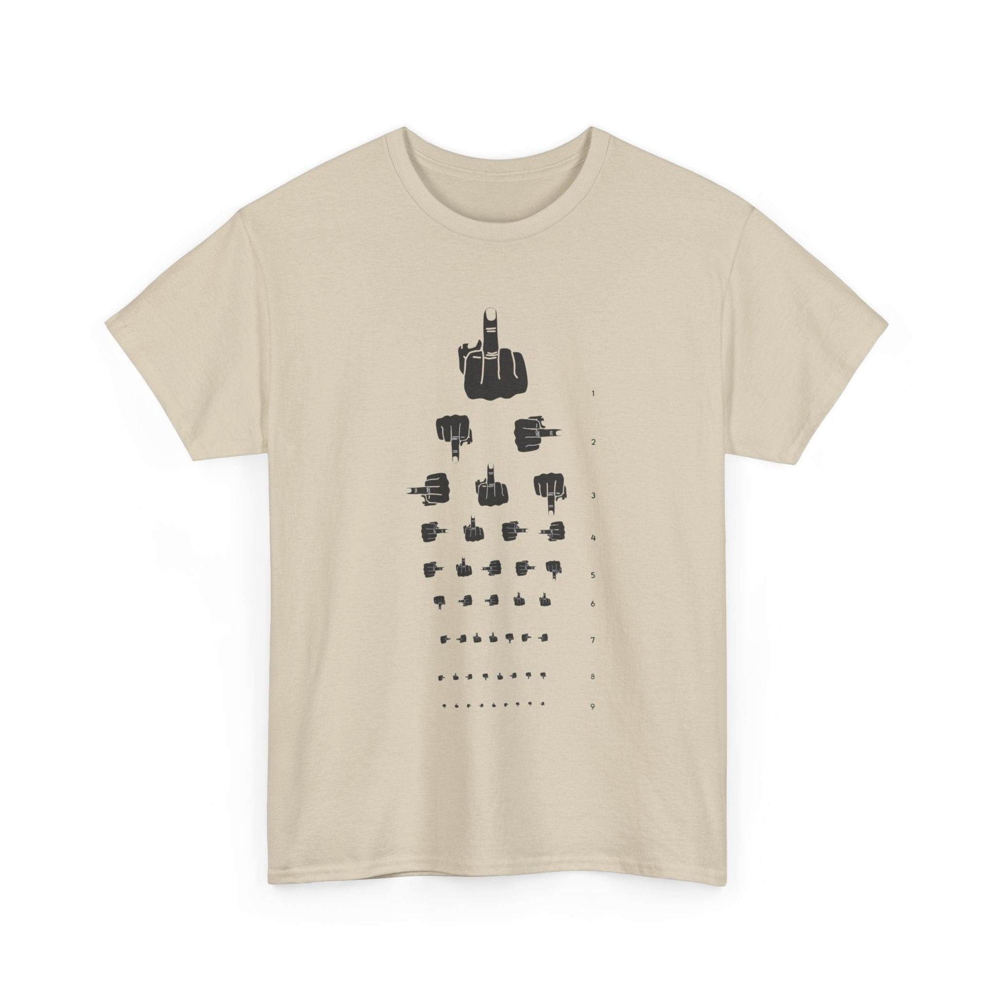 Funny Hand Gesture Eye Chart T-Shirt, Unisex Graphic Tee, Humorous Sight Test Shirt, Sarcastic Vision Exam Top, Hilarious Optometrist Gift
