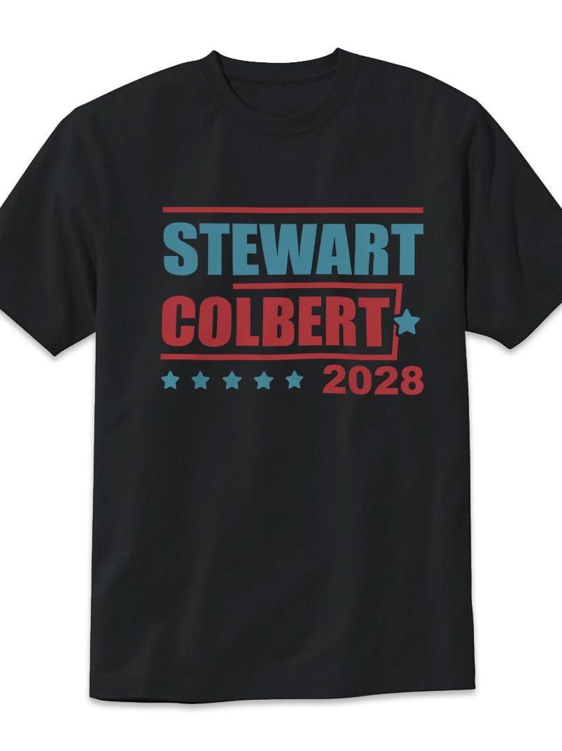Stewart Colbert 2028 T-shirt Funny Retro 2028 Presidential Election Unisex Design Tee Short Sleeve Unisex Shirt Colbert Kimmel '28 220gsm Cotton Round Neck Short Sleeve Casual Henley Shirt Men T-shirt
