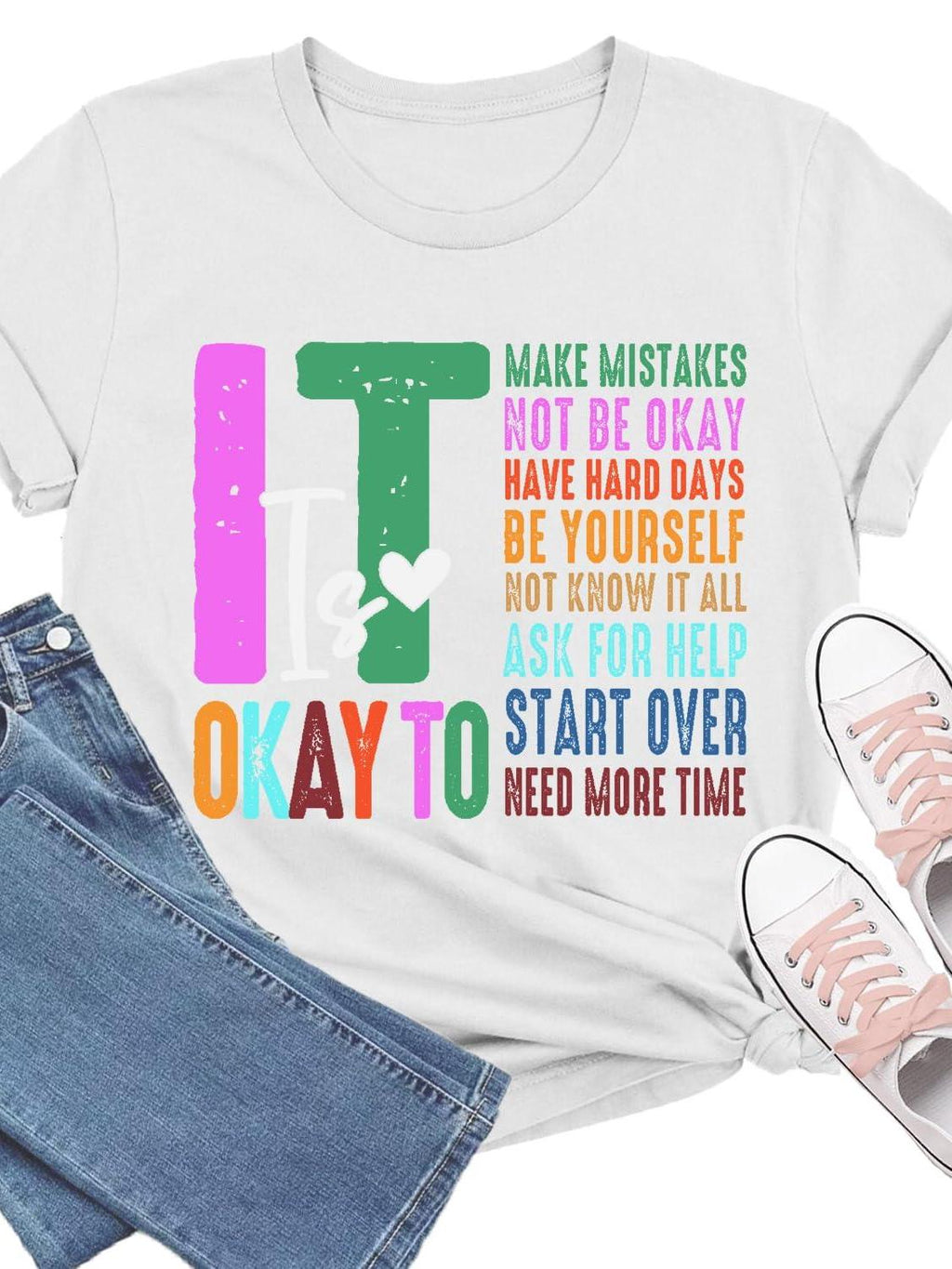 Tieei Inspirational Shirts For Women It's Okay To Make Mistakes T-shirt Teacher Tee Be Yourself Tops You May Ask Yourself 220gsm Cotton Round Neck Short Sleeve Casual Henley Shirt Men T-shirt