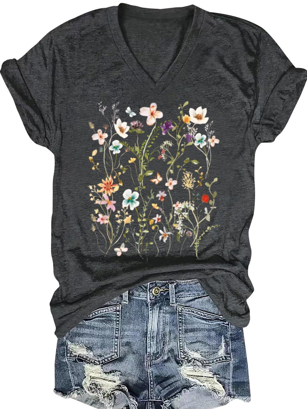 Womens Vintage Flowers Shirt Boho Floral Wildflowers Graphic Tee Casual Short Sleeve T Shirt You May Ask Yourself 220gsm Cotton Round Neck Short Sleeve Casual Henley Shirt Men T-shirt