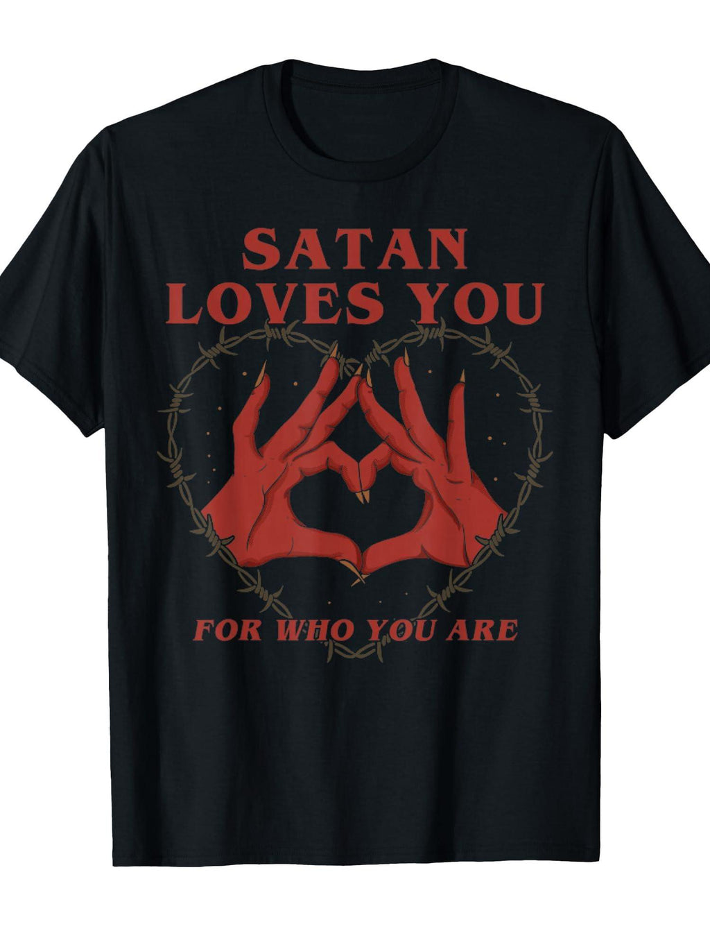 Satan Loves You For Who You Are Halloween Vintage T-shirt You May Ask Yourself 220gsm Cotton Round Neck Short Sleeve Casual Henley Shirt Men T-shirt