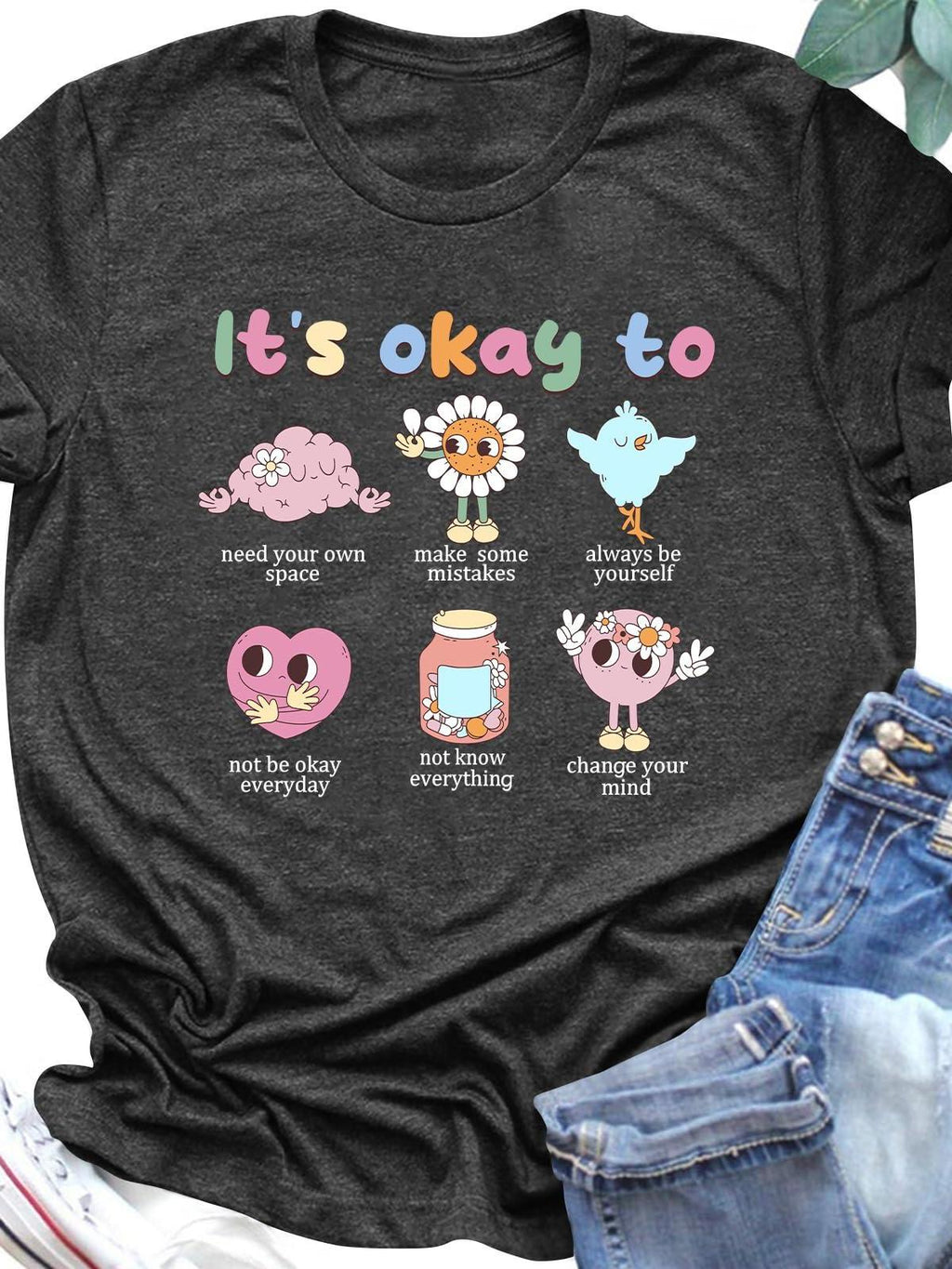 Ithalt Mental Health Shirt For Women It's Okay To Make Some Mistakes Letter Print Tshirt Mental Health Gifts Tops You May Ask Yourself 220gsm Cotton Round Neck Short Sleeve Casual Henley Shirt Men T-shirt