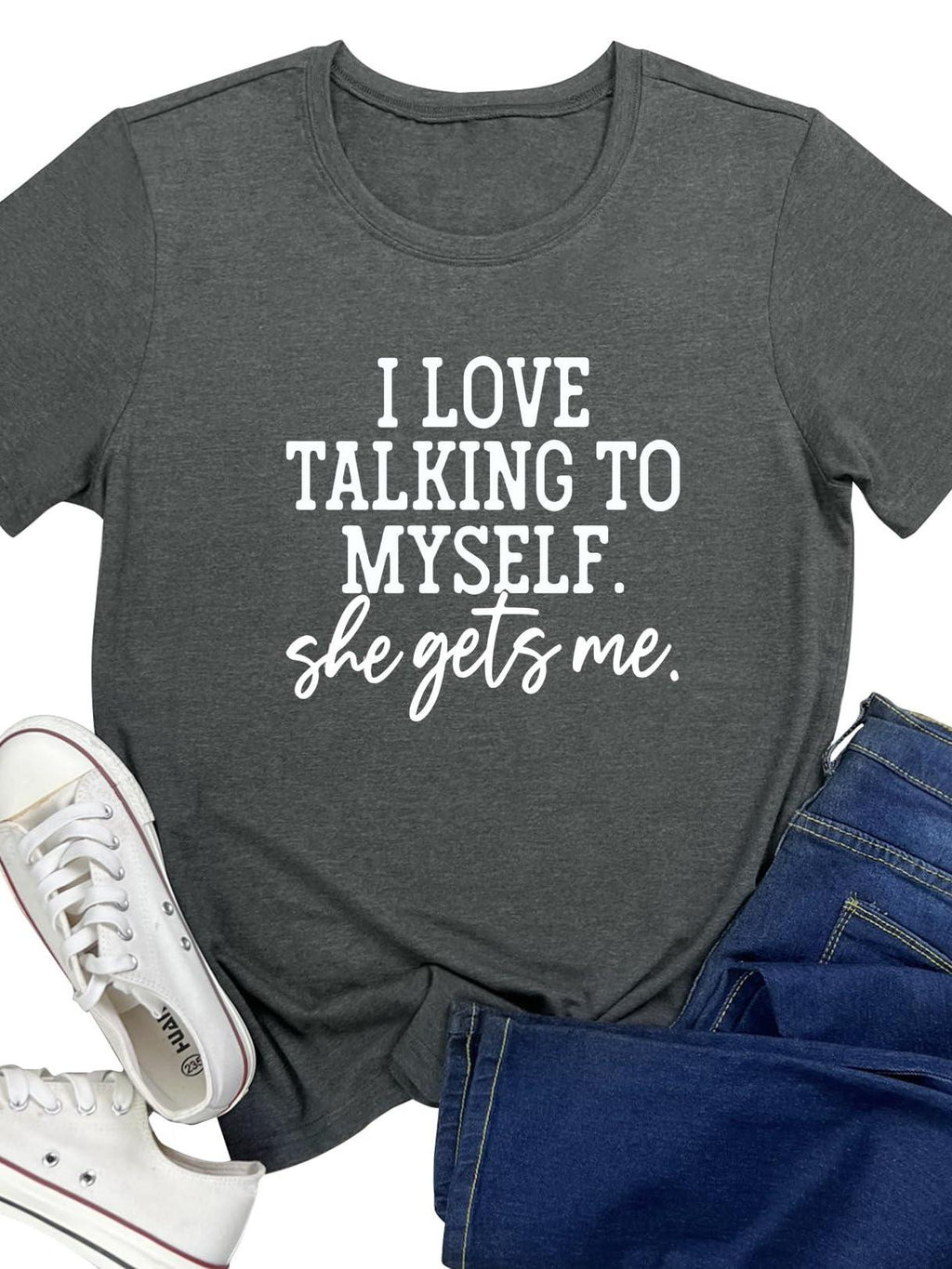 Lookface I Love Talking To Myself She Gets Me Women Graphic Shirts Cute Tees You May Ask Yourself 220gsm Cotton Round Neck Short Sleeve Casual Henley Shirt Men T-shirt