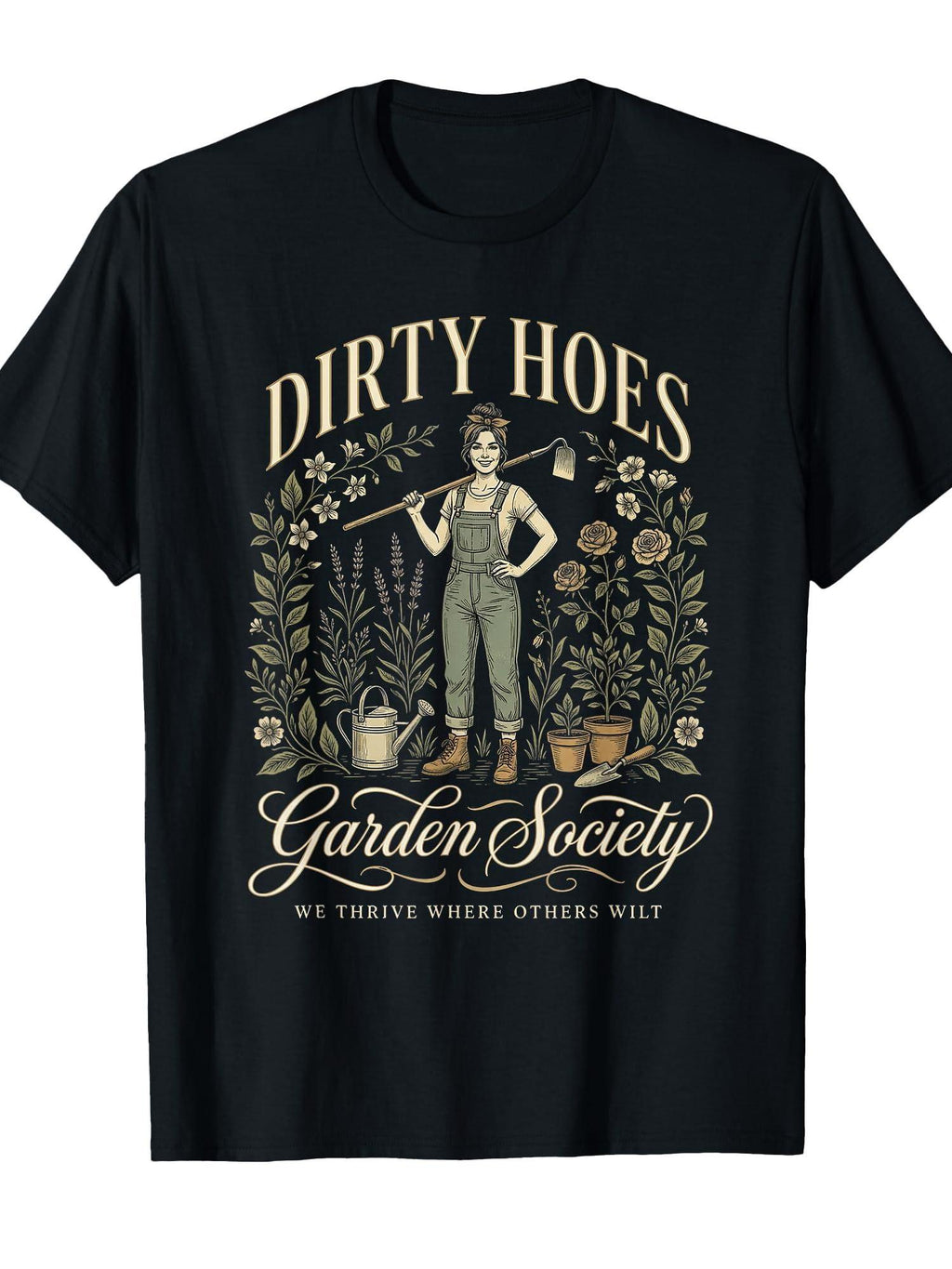 Dirty Hoes Garden Society Tshirt Gardener Farmer Boho Flower T-shirt Garden 220gsm Cotton Round Neck Short Sleeve Casual Henley Shirt Men T-shirt
