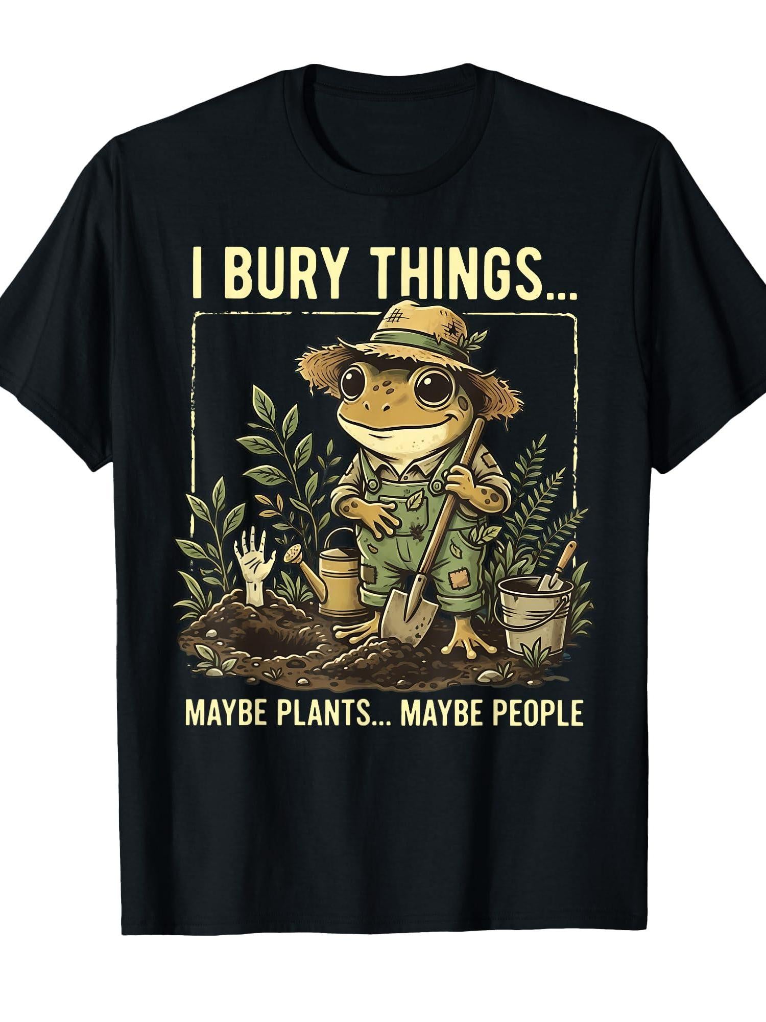I Bury Things Maybe Plants Maybe People Frog Gardening T-shirt Garden 220gsm Cotton Round Neck Short Sleeve Casual Henley Shirt Men T-shirt