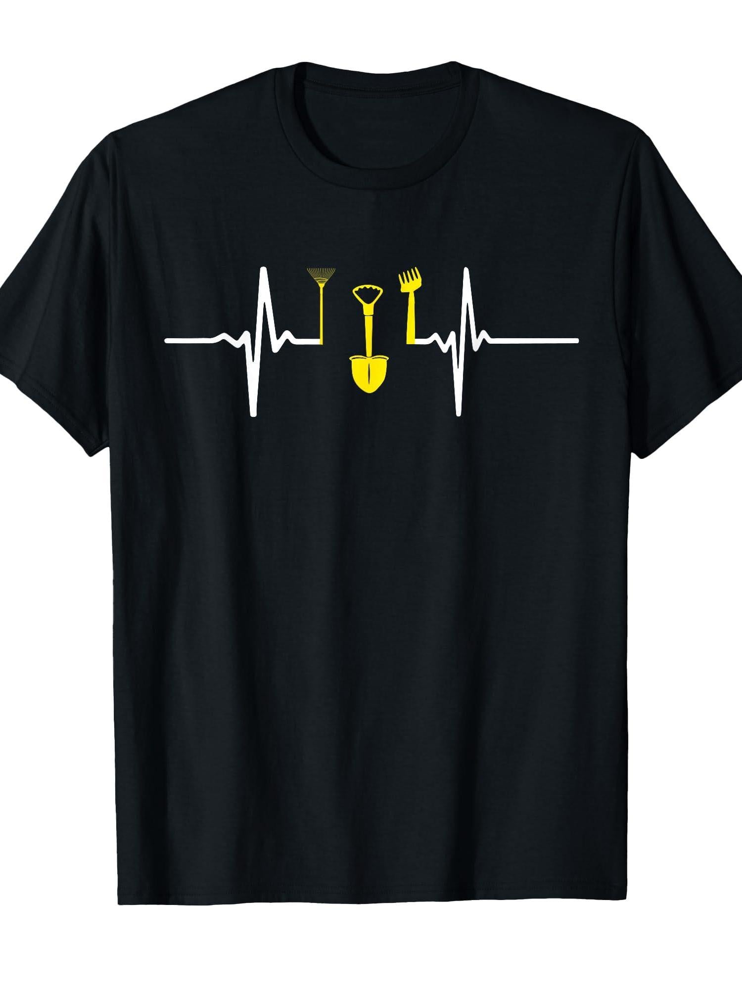 Garden Plant Lover Heartbeat Gardening Lawn Mowing Gardener T-shirt Garden 220gsm Cotton Round Neck Short Sleeve Casual Henley Shirt Men T-shirt