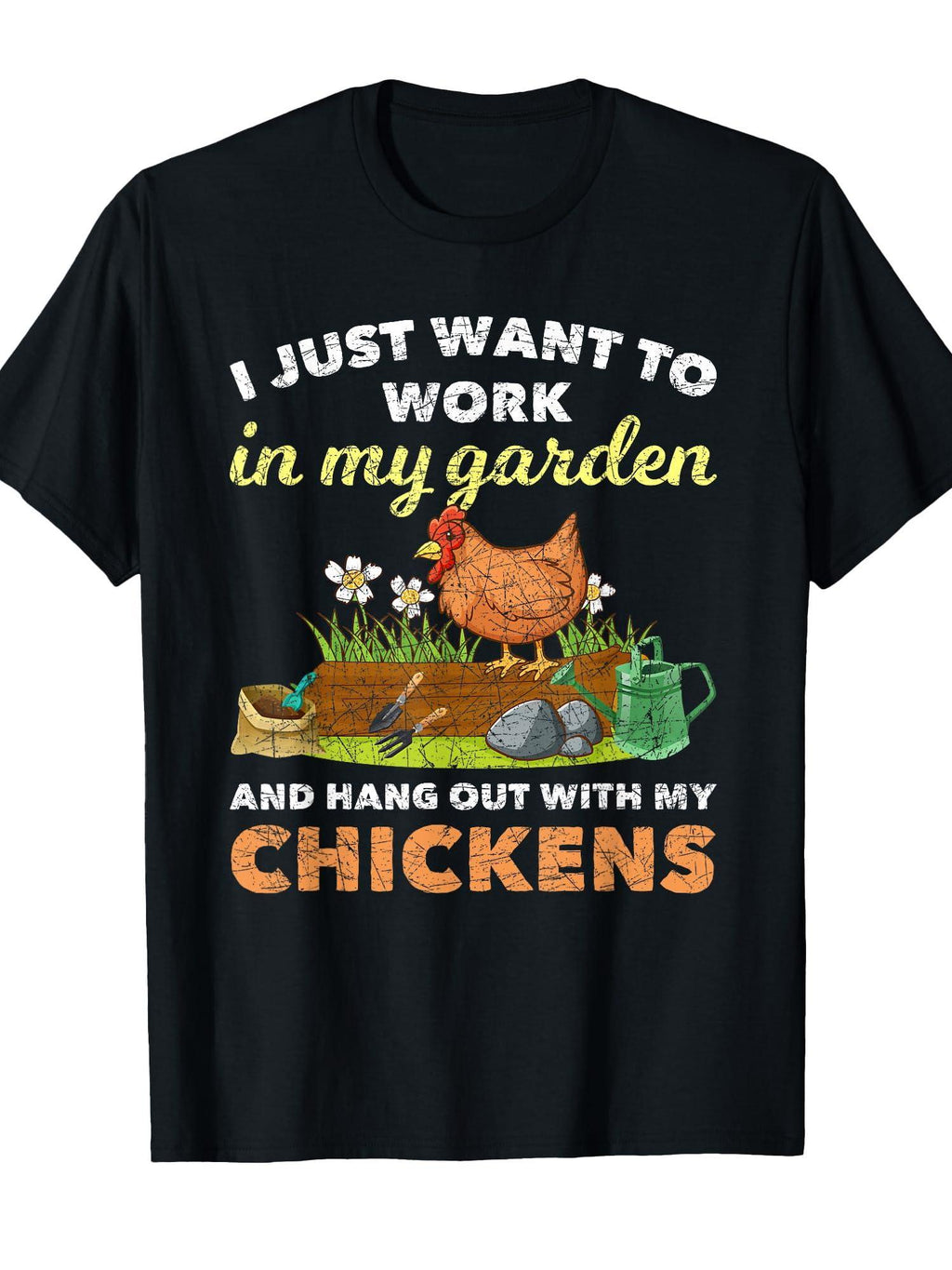I Just Want To Work In My Garden And Hangout With My Chicken T-shirt Small Garden 220gsm Cotton Round Neck Short Sleeve Casual Henley Shirt Men T-shirt