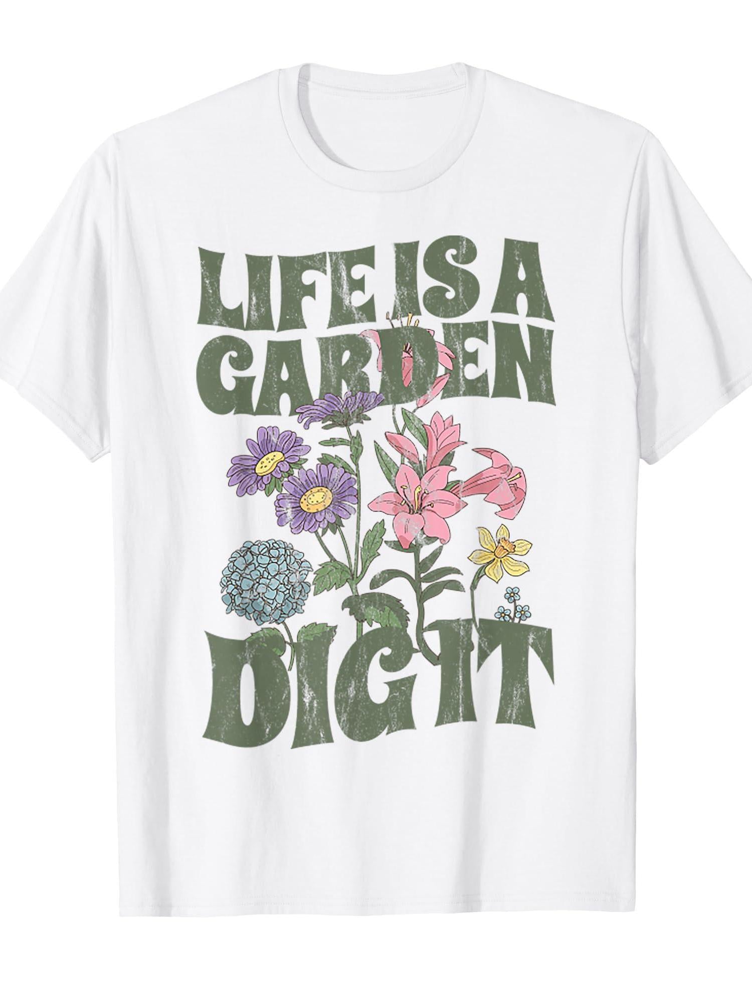 Life Is A Garden Dig It - Retro T-shirt Garden 220gsm Cotton Round Neck Short Sleeve Casual Henley Shirt Men T-shirt