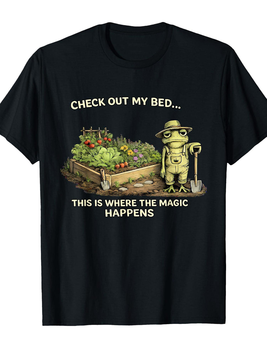 Check Out My Bed This Where The Magic Happens Frog Gardener T-shirt Garden 220gsm Cotton Round Neck Short Sleeve Casual Henley Shirt Men T-shirt