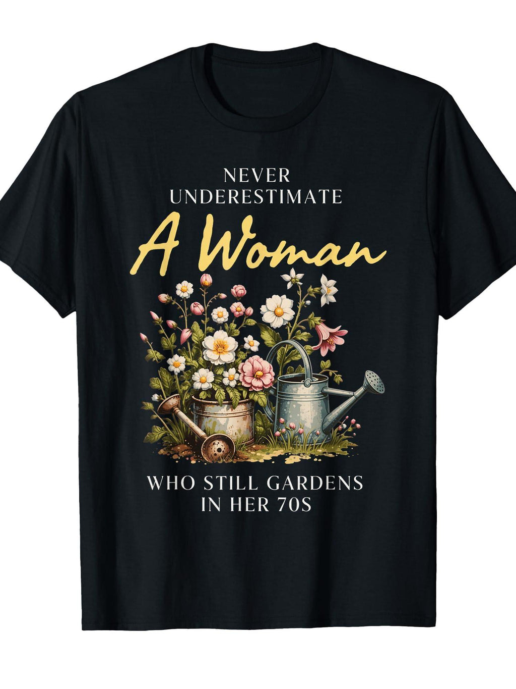 Never Underestimate Woman Gardening Vintage 70s T-shirt Garden 220gsm Cotton Round Neck Short Sleeve Casual Henley Shirt Men T-shirt