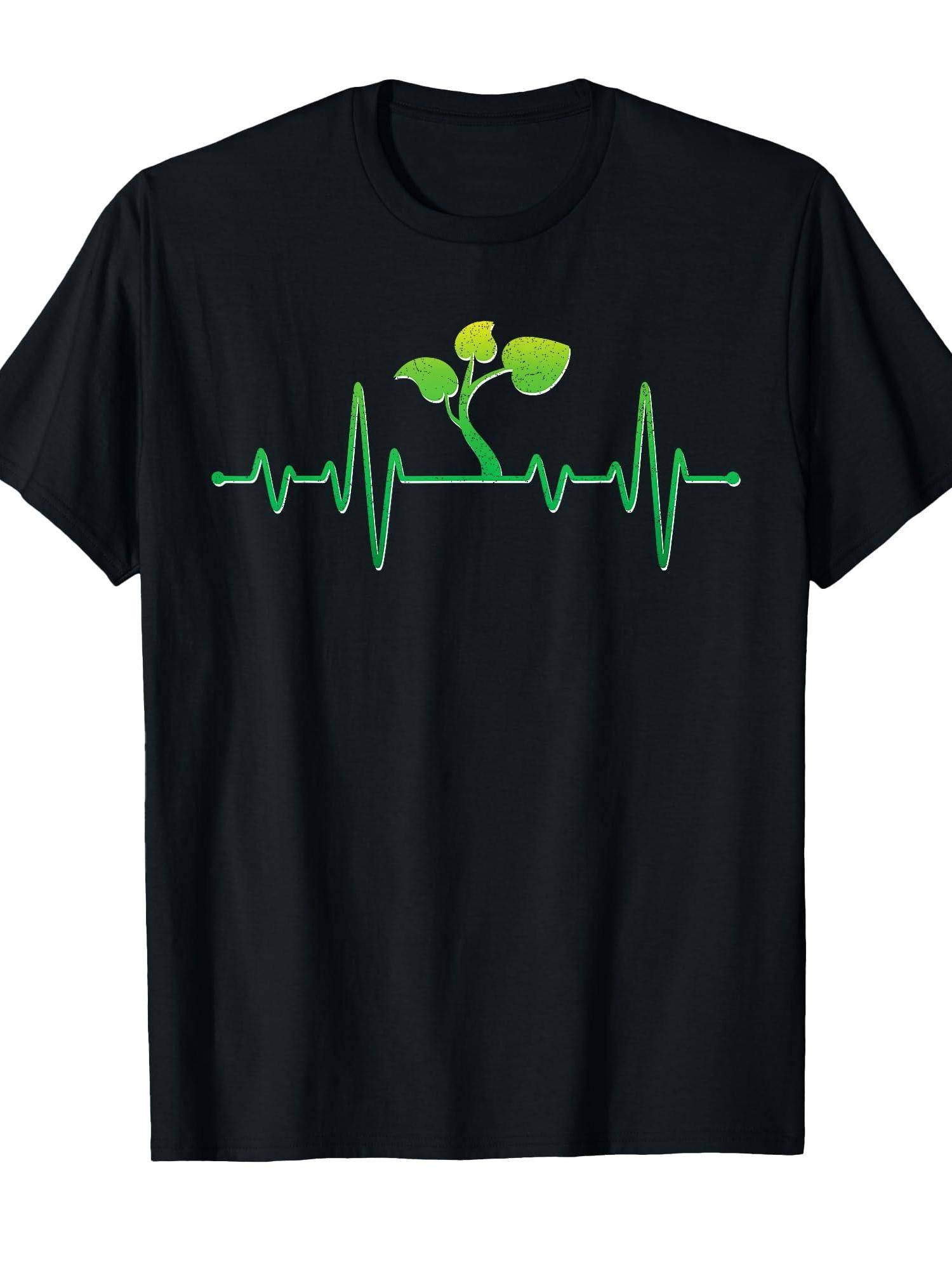 Garden Plant Lover Heartbeat Lawn Mowing Planting Gardener T-shirt Garden 220gsm Cotton Round Neck Short Sleeve Casual Henley Shirt Men T-shirt