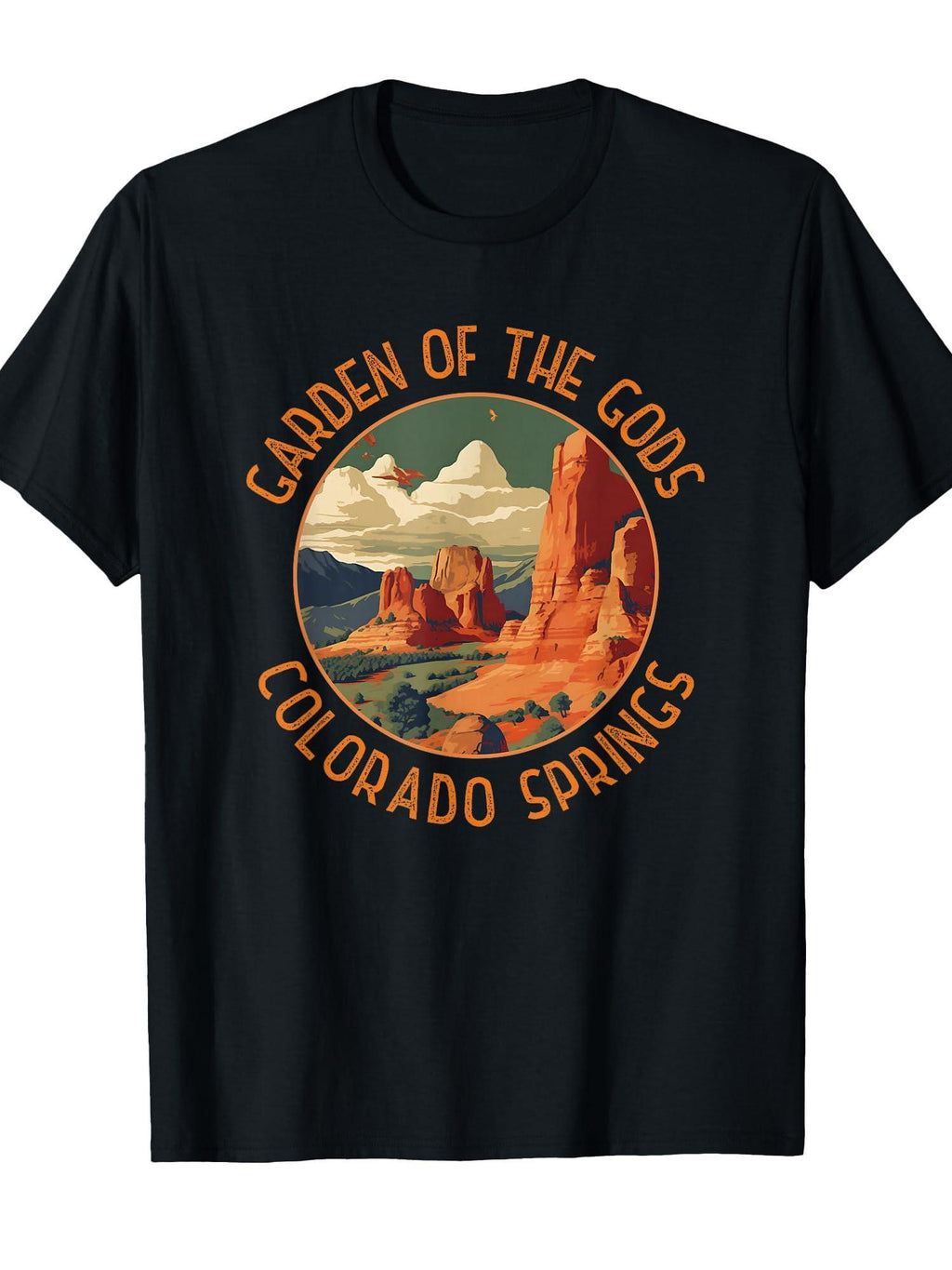 Garden Of The Gods Colorado Springs Distressed Circle T-shirt Garden 220gsm Cotton Round Neck Short Sleeve Casual Henley Shirt Men T-shirt