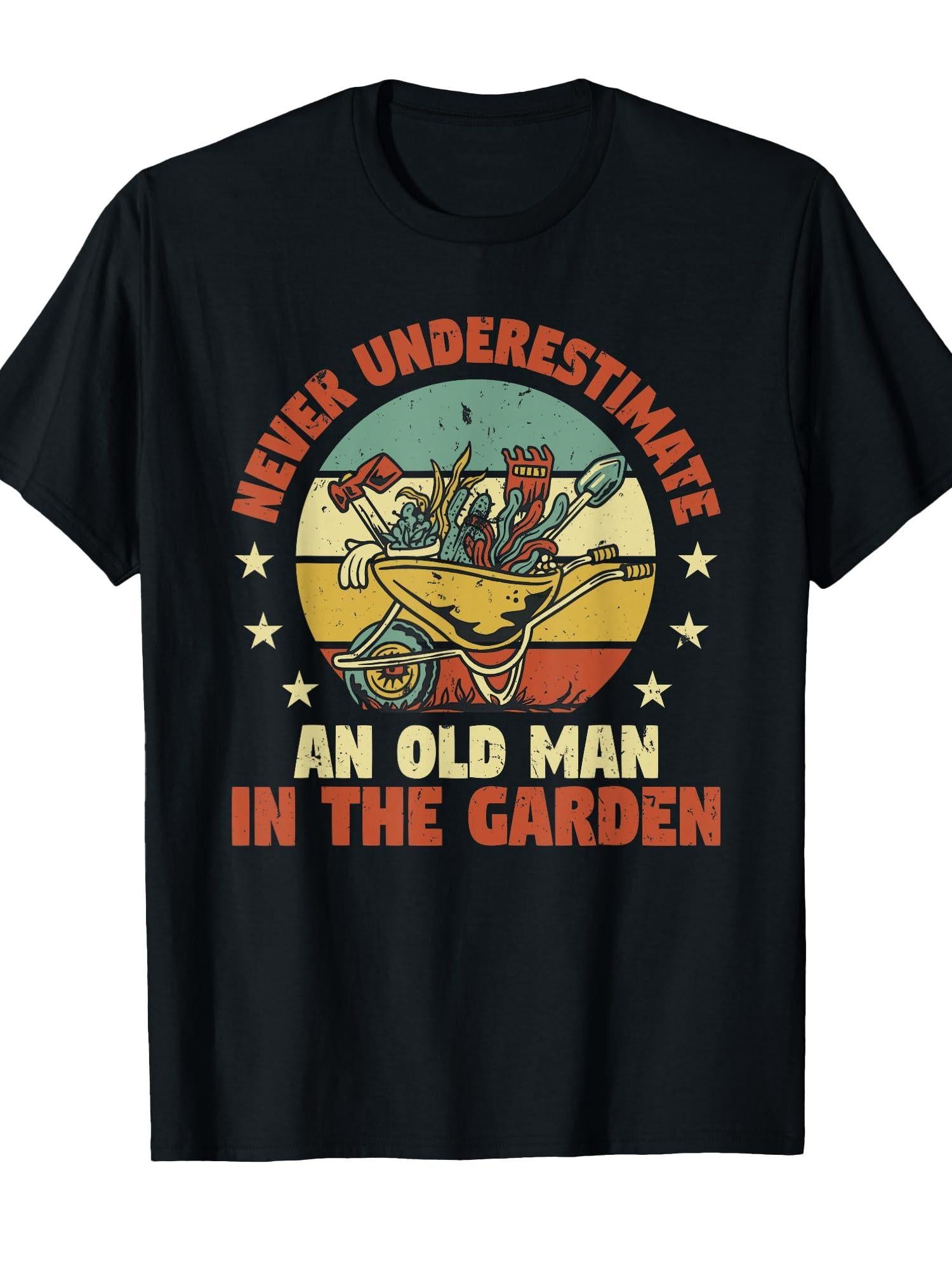 Gardener Funny Gardening An Old Man In The Garden Plant T-shirt Garden 220gsm Cotton Round Neck Short Sleeve Casual Henley Shirt Men T-shirt