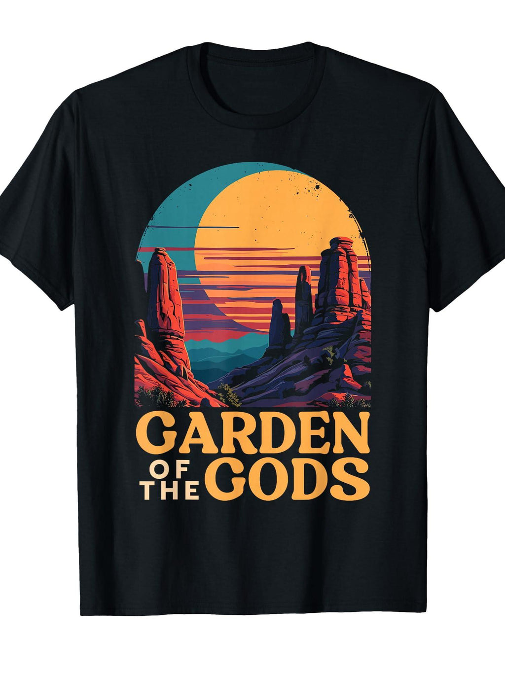 Garden Of The Gods With Sunset, Garden Of The Gods T-shirt Garden 220gsm Cotton Round Neck Short Sleeve Casual Henley Shirt Men T-shirt