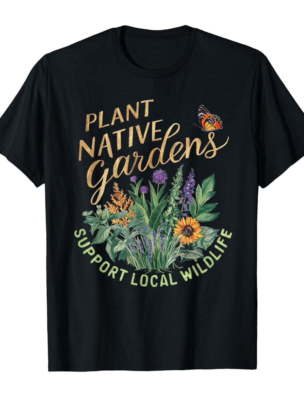 Retro Plant NativeGardens Support Local Wildlife Gardening T-shirt Garden 220gsm Cotton Round Neck Short Sleeve Casual Henley Shirt Men T-shirt