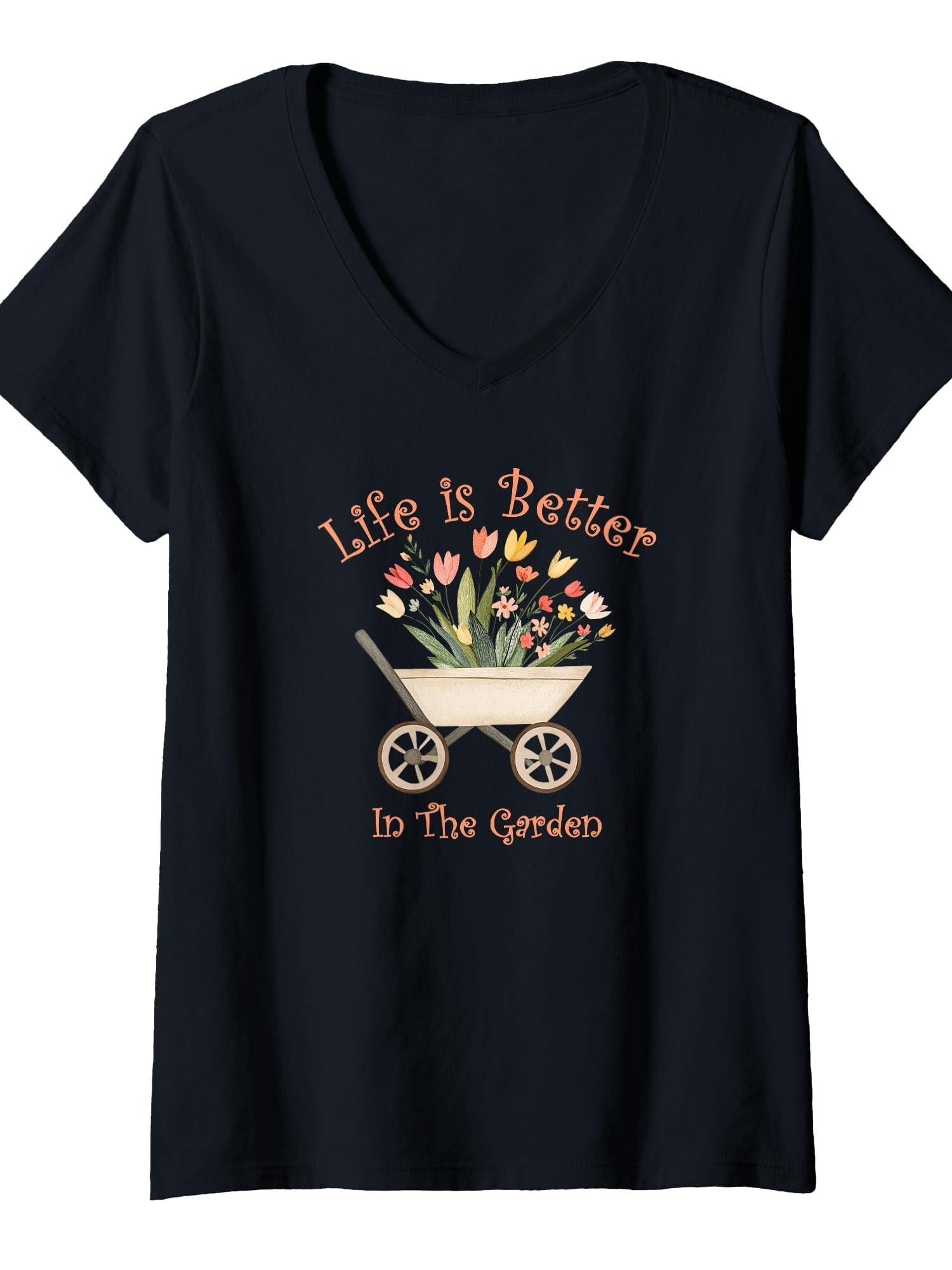 Womens Life Is Better In The Garden Cute Design T-shirt Garden 220gsm Cotton Round Neck Short Sleeve Casual Henley Shirt Men T-shirt