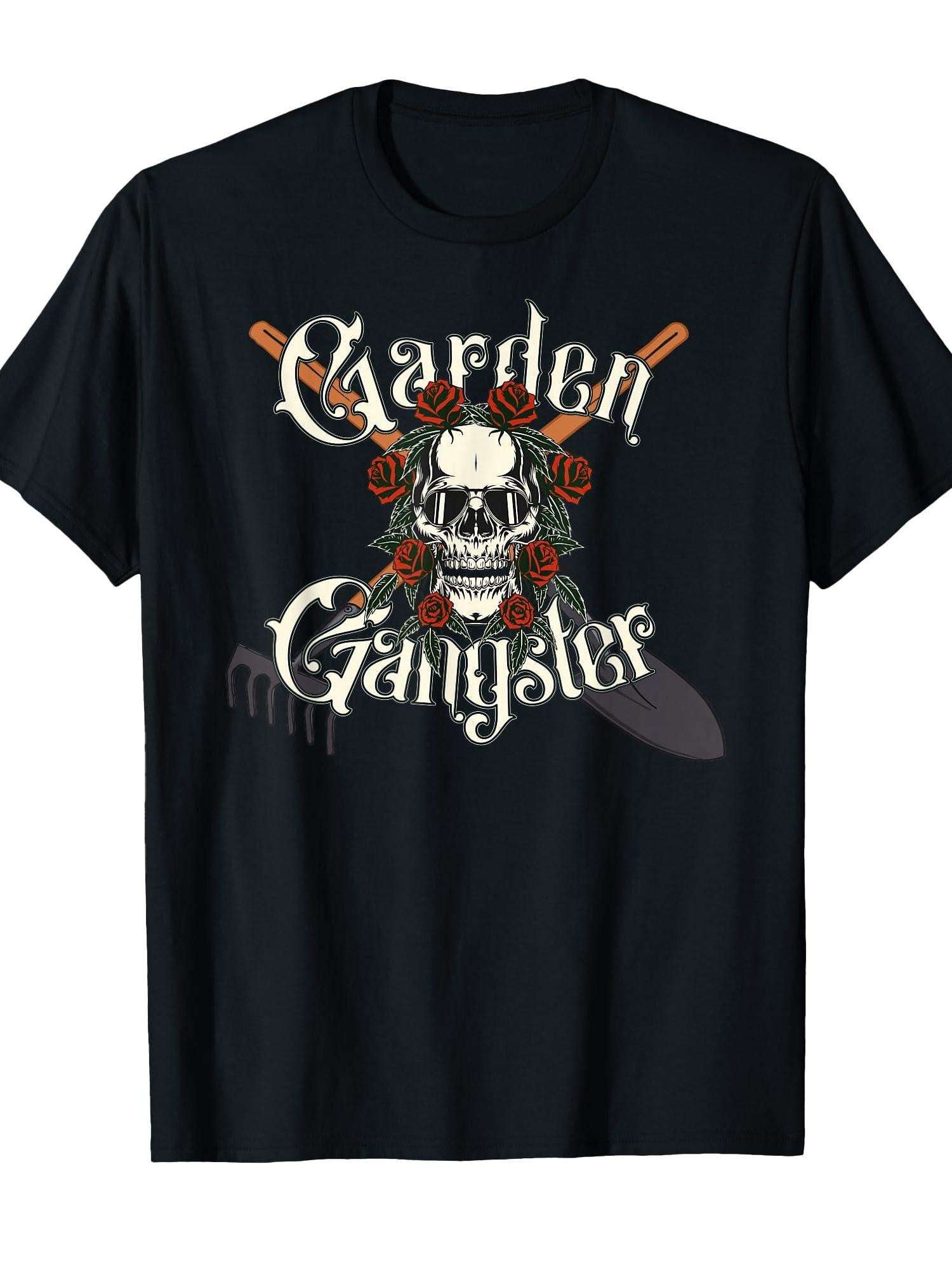Garden Gangster, Funny Gardening T-shirt Garden 220gsm Cotton Round Neck Short Sleeve Casual Henley Shirt Men T-shirt