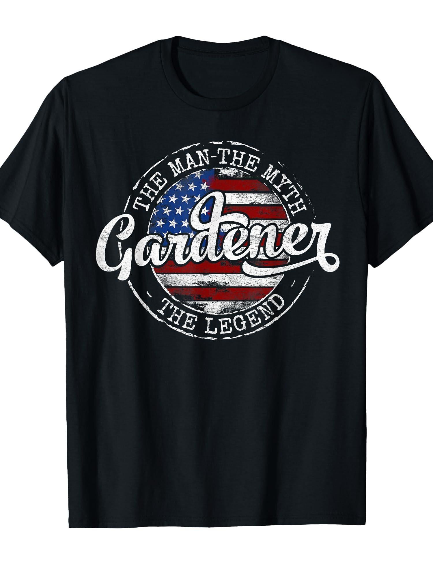Gardener The Man The Myth The Legend Usa Flag Gardening T-shirt Garden 220gsm Cotton Round Neck Short Sleeve Casual Henley Shirt Men T-shirt