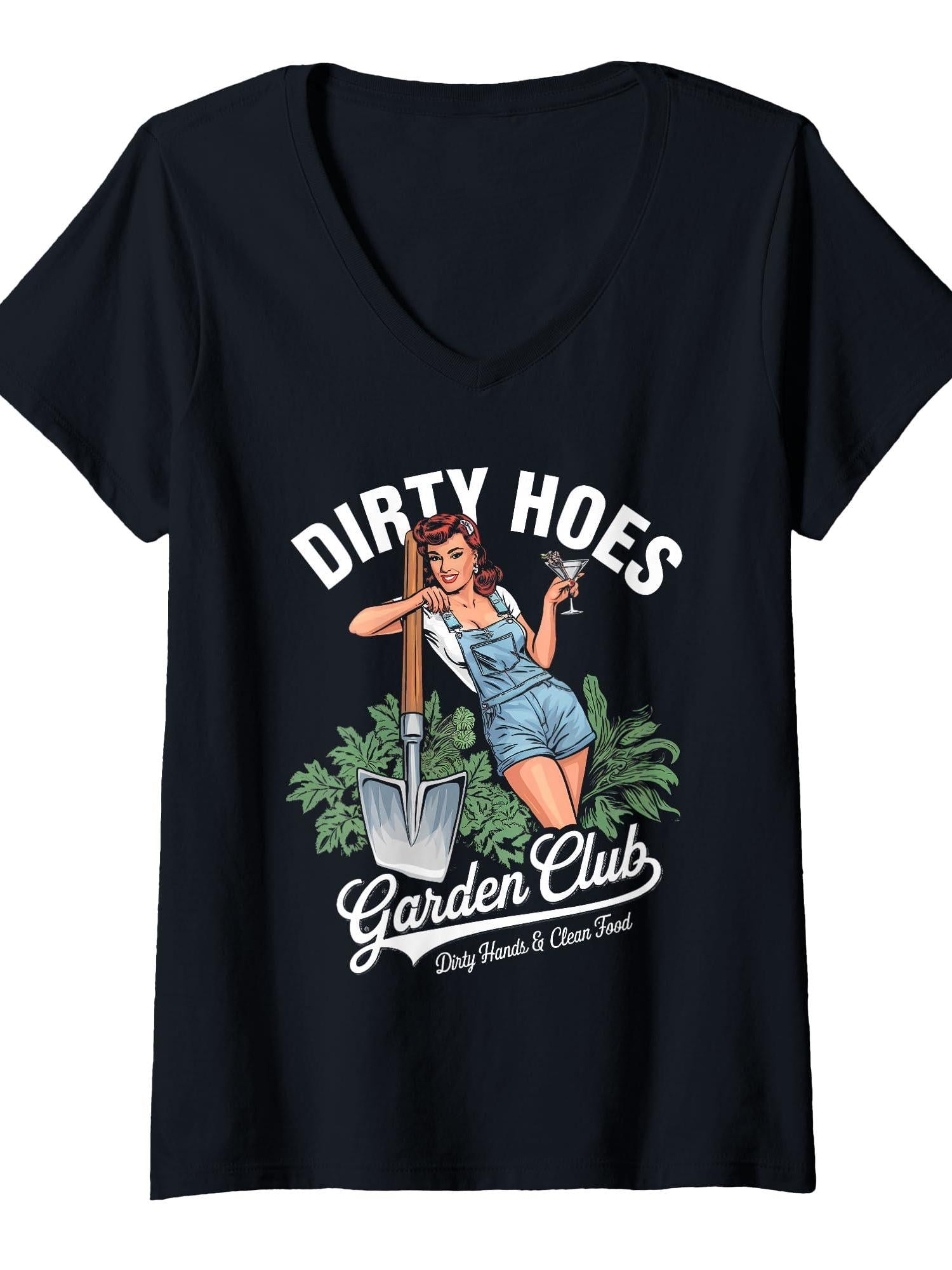 Womens Dirty Hoes Garden Club Plant Lover Gardener T-shirt Garden 220gsm Cotton Round Neck Short Sleeve Casual Henley Shirt Men T-shirt