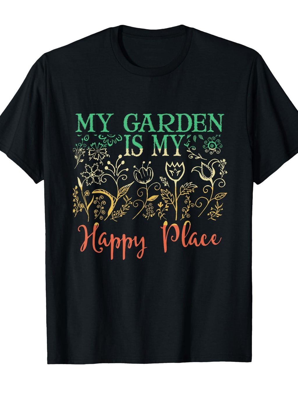The Garden Is My Happy Place T-shirt Vintage Style Gardener T-shirt Garden 220gsm Cotton Round Neck Short Sleeve Casual Henley Shirt Men T-shirt