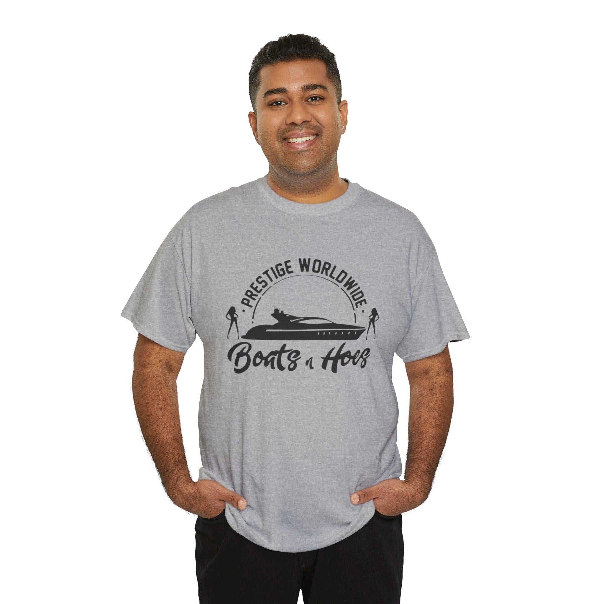 Prestige Worldwide 'Boats & Hoes' Unisex Heavy Cotton Tee, Funny Graphic Shirt, Beachwear, Gift for Him, Summer Casual Wear