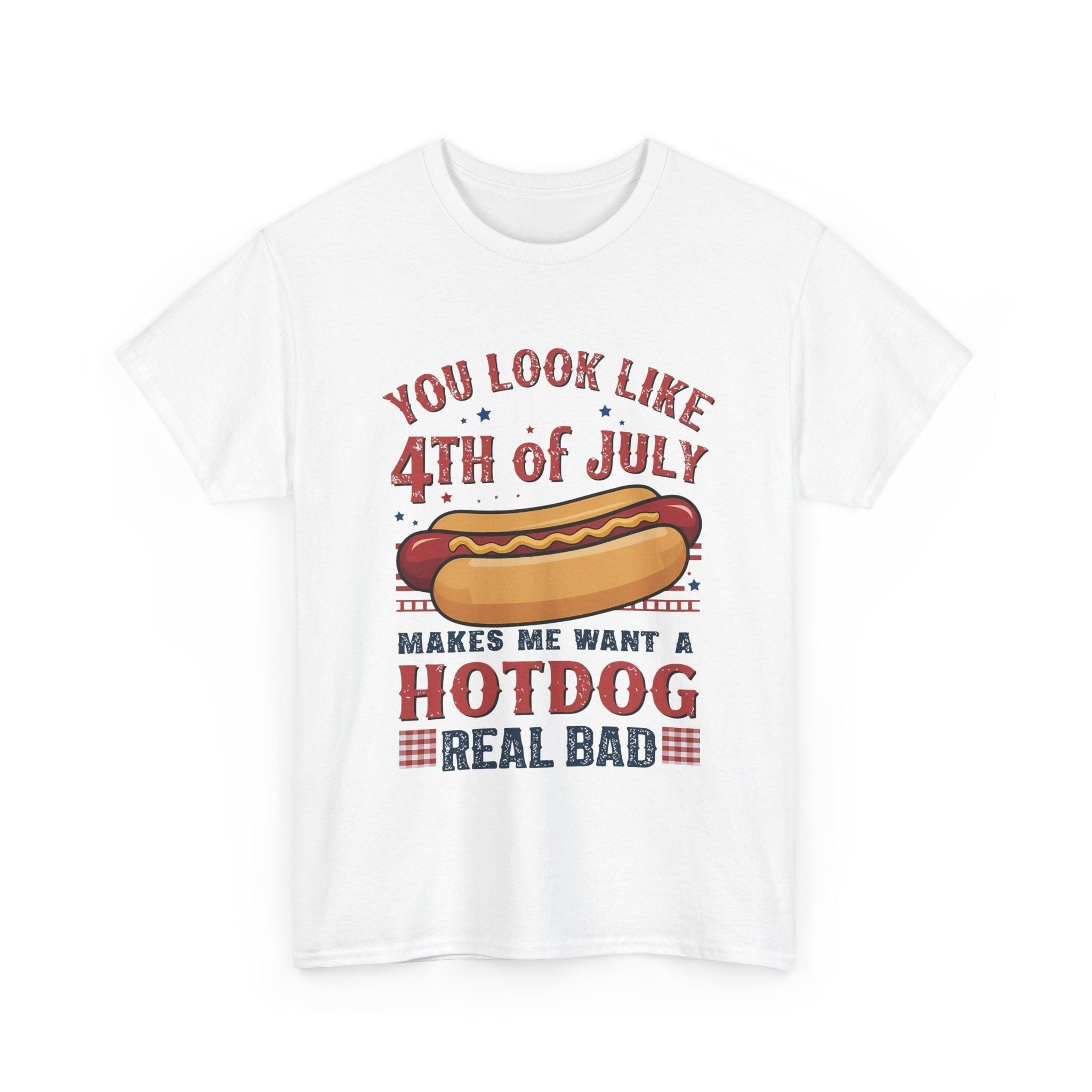 American Flag 4th of July Hotdog Unisex Heavy Cotton Tee - Patriotic Independence Day Shirt, BBQ Graphic Tshirt, USA July Fourth Apparel,