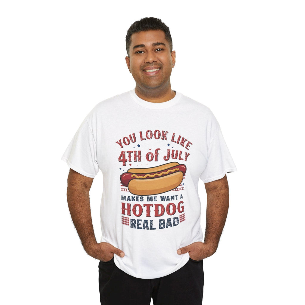 American Flag 4th of July Hotdog Unisex Heavy Cotton Tee - Patriotic Independence Day Shirt, BBQ Graphic Tshirt, USA July Fourth Apparel,