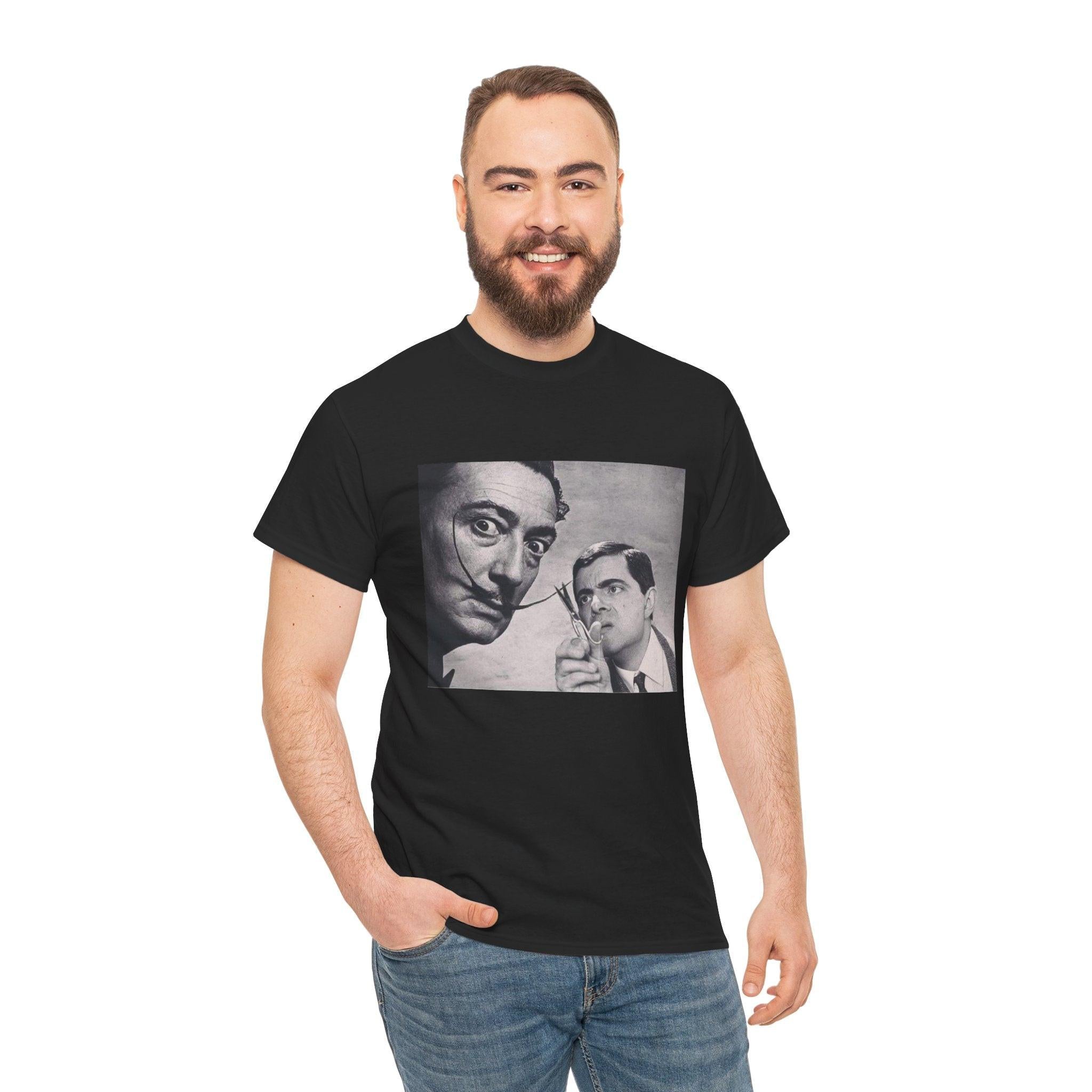 Funny Art Mashup Unisex Heavy Cotton Tee, Mr Bean and Salvador Dali Shirt, Gift for Art Lovers, Graphic Tee, Classic Tee, Artistic Tee,