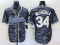 Men's Los Angeles Dodgers Fernando Valenzuela #34 Grey Camouflage Player Jersey1 Joint Edition
