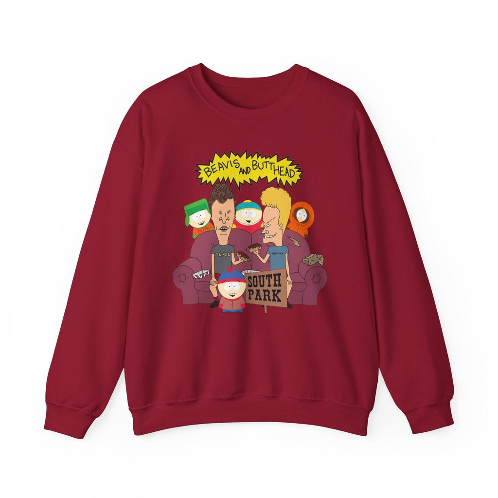 TV Show Mashup Unisex Sweatshirt, Beavis and Butthead meets South Park, Funny Cartoon Crewneck Jumper, Pop Culture Pullover, Retro 90s