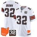Jim Brown Cleveland Browns #32 Jim Brown Memorial & Home Patch Jersey ��� All Stitched