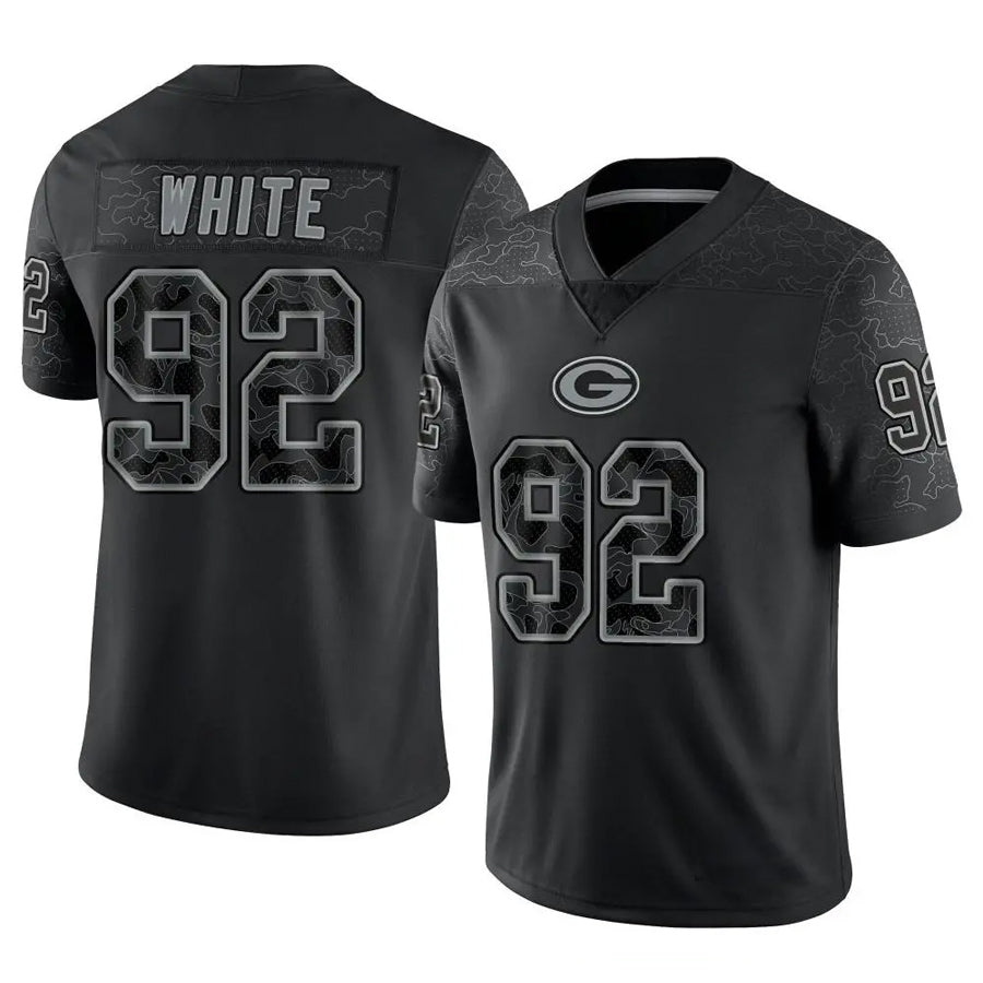 GB.Packers #92 Reggie White Player Black REFLECTIVE Limited Football Jerseys
