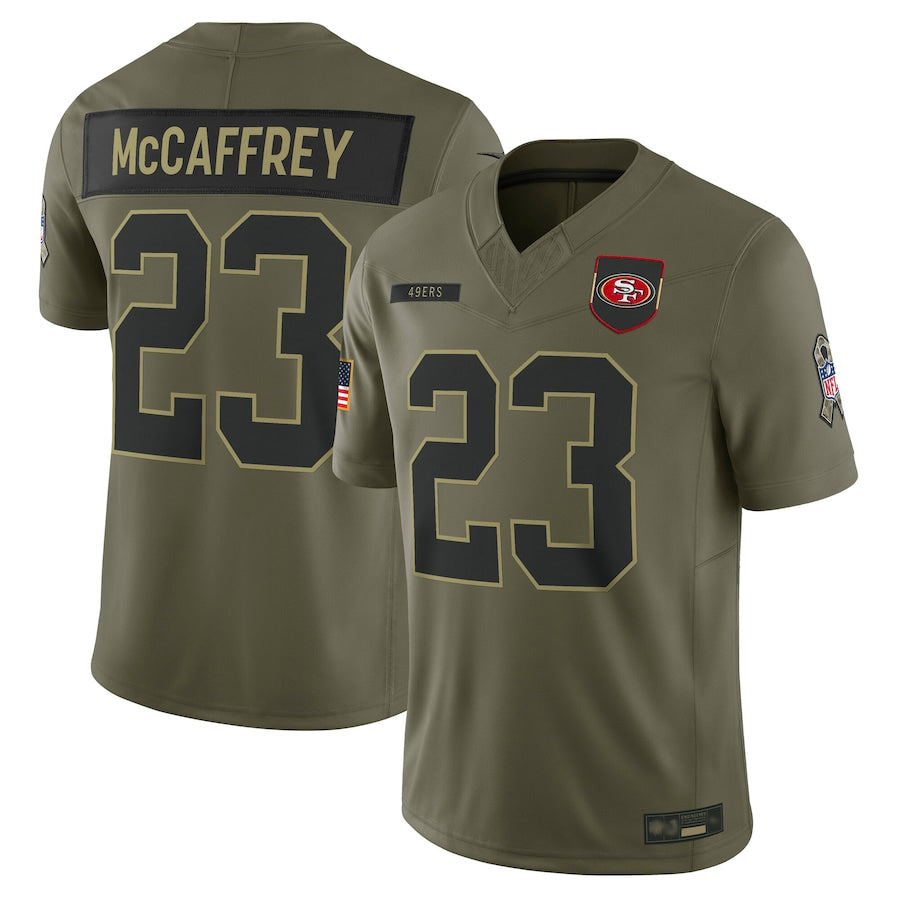SF.49ers #23 Christian McCaffrey Player Olive Salute to Service Limited Football Jerseys
