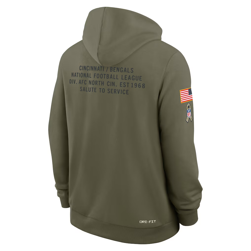 Men's Cincinnati Bengals Nike Olive 2025 Salute to Service Sideline Standard Issue Dri-FIT Hoodie